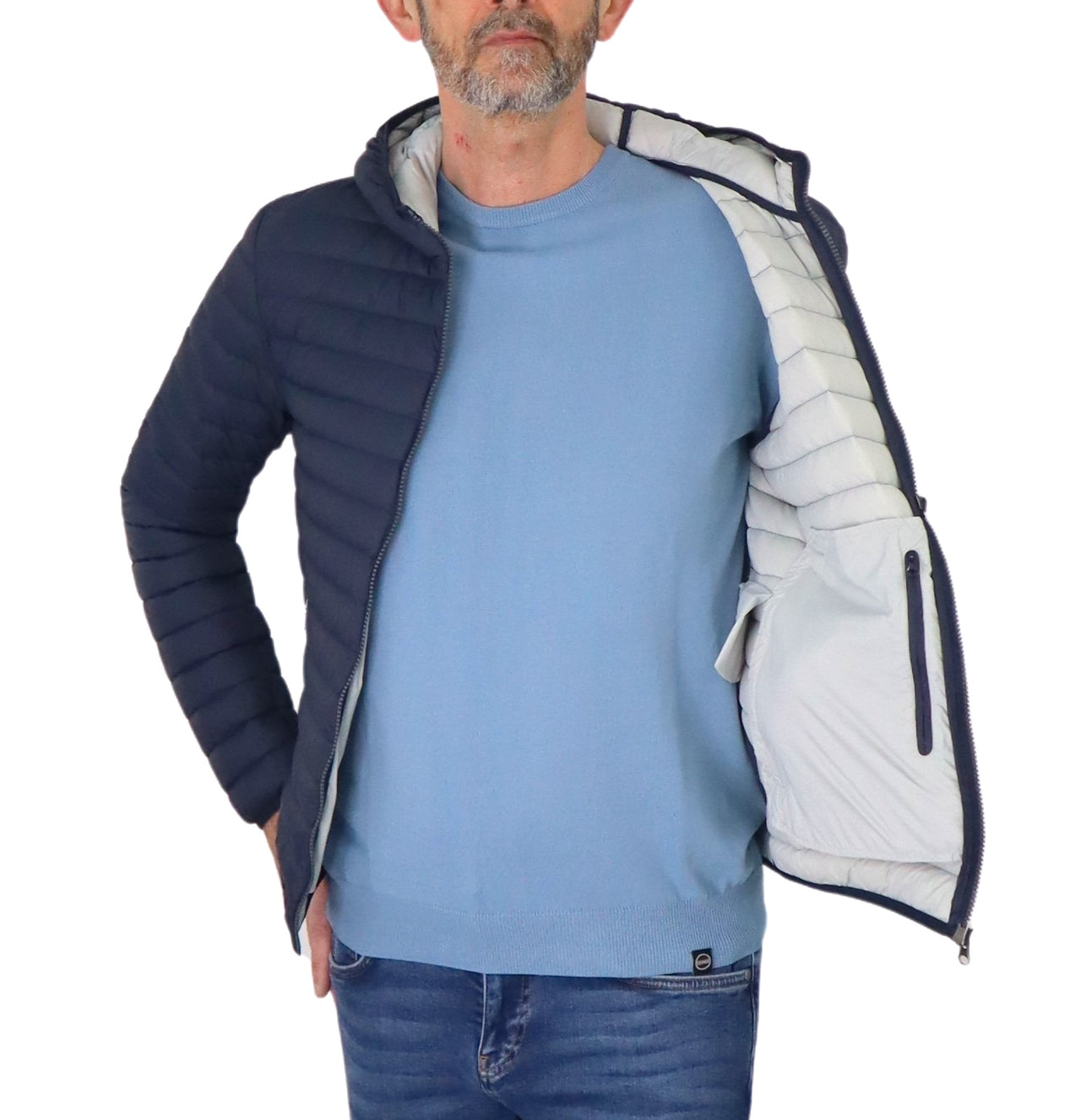 COLMAR giubbino uomo bomber cappuccio piuma leggero 1277R 8VX REPUNK 68 BLU estate 2025