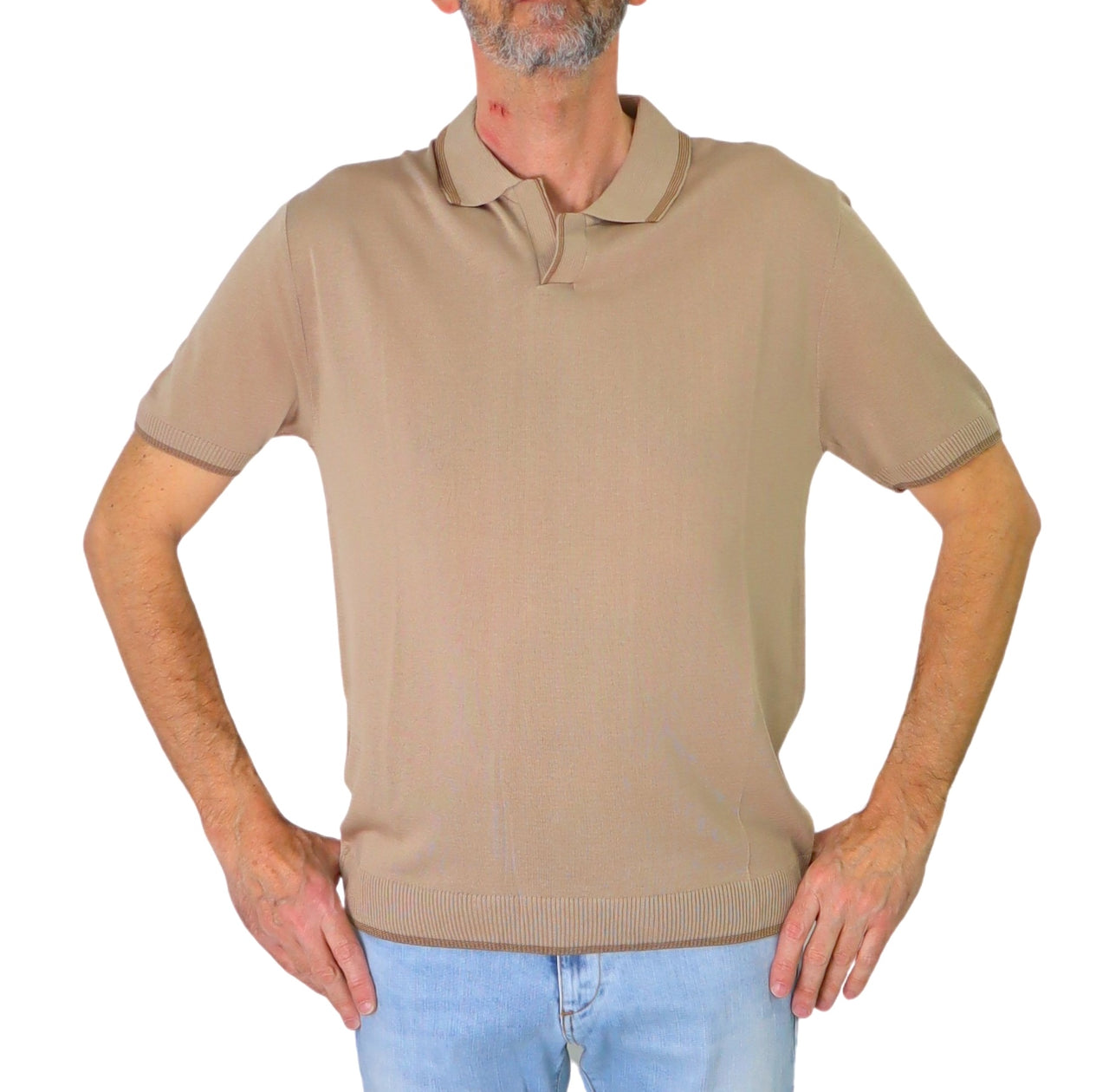 TAKE TWO polo uomo manica corta senza bottoni cotone modal UKE7754 TAUPE BEIGE estate 2025