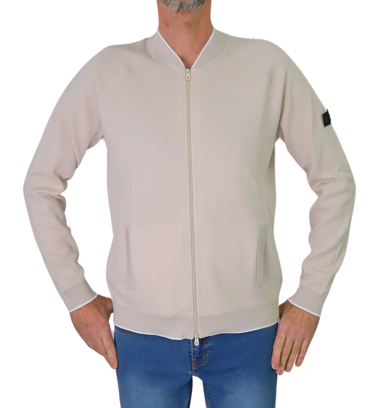 PEUTEREY maglione uomo full zip cotone tasche MOSK PEU550799012180 586 BEIGE estate 2025