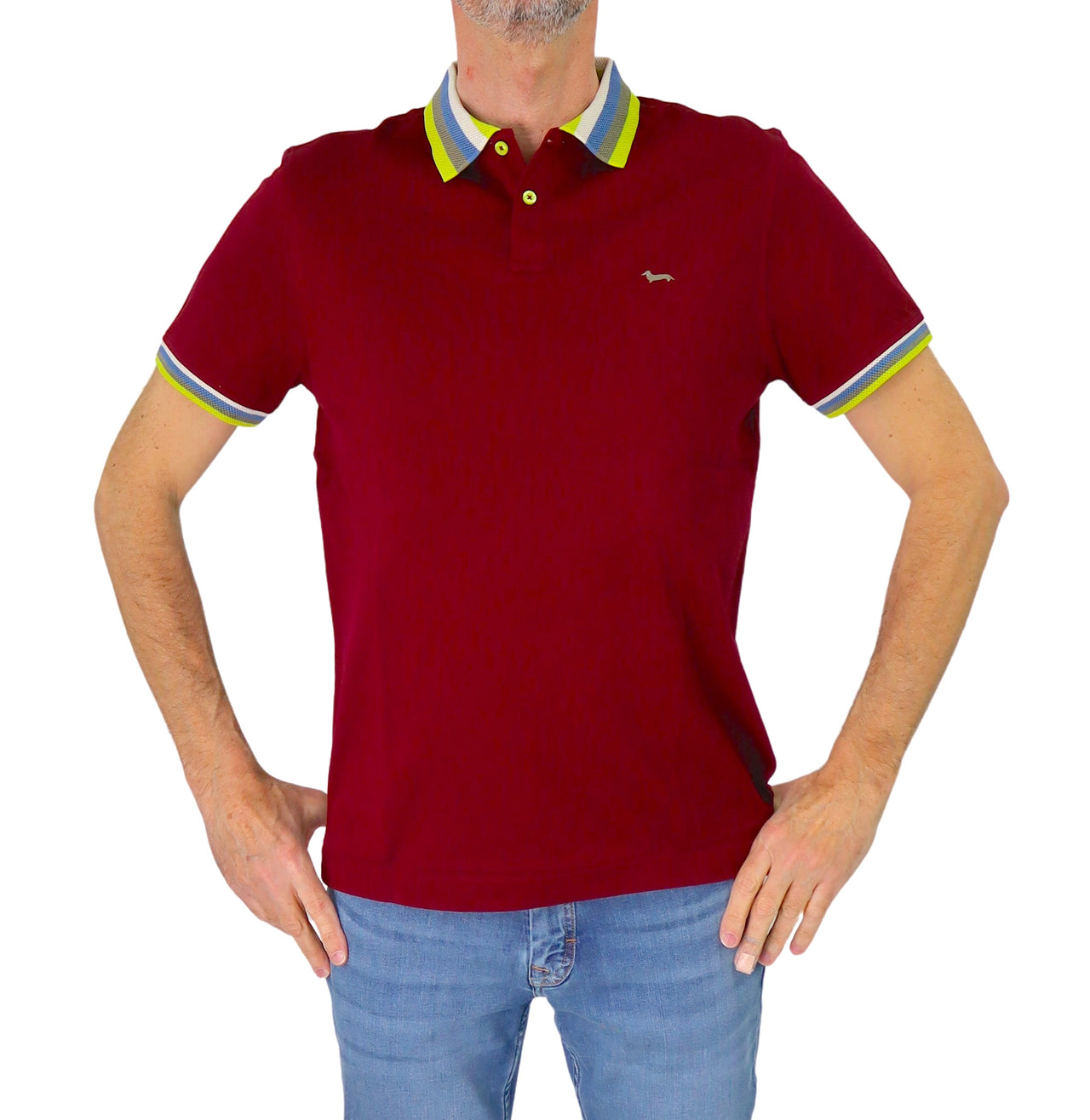 HARMONT&BLAINE polo uomo cotone collo fantasia riga LRN438 021148 558 BORDEAUX estate 2025