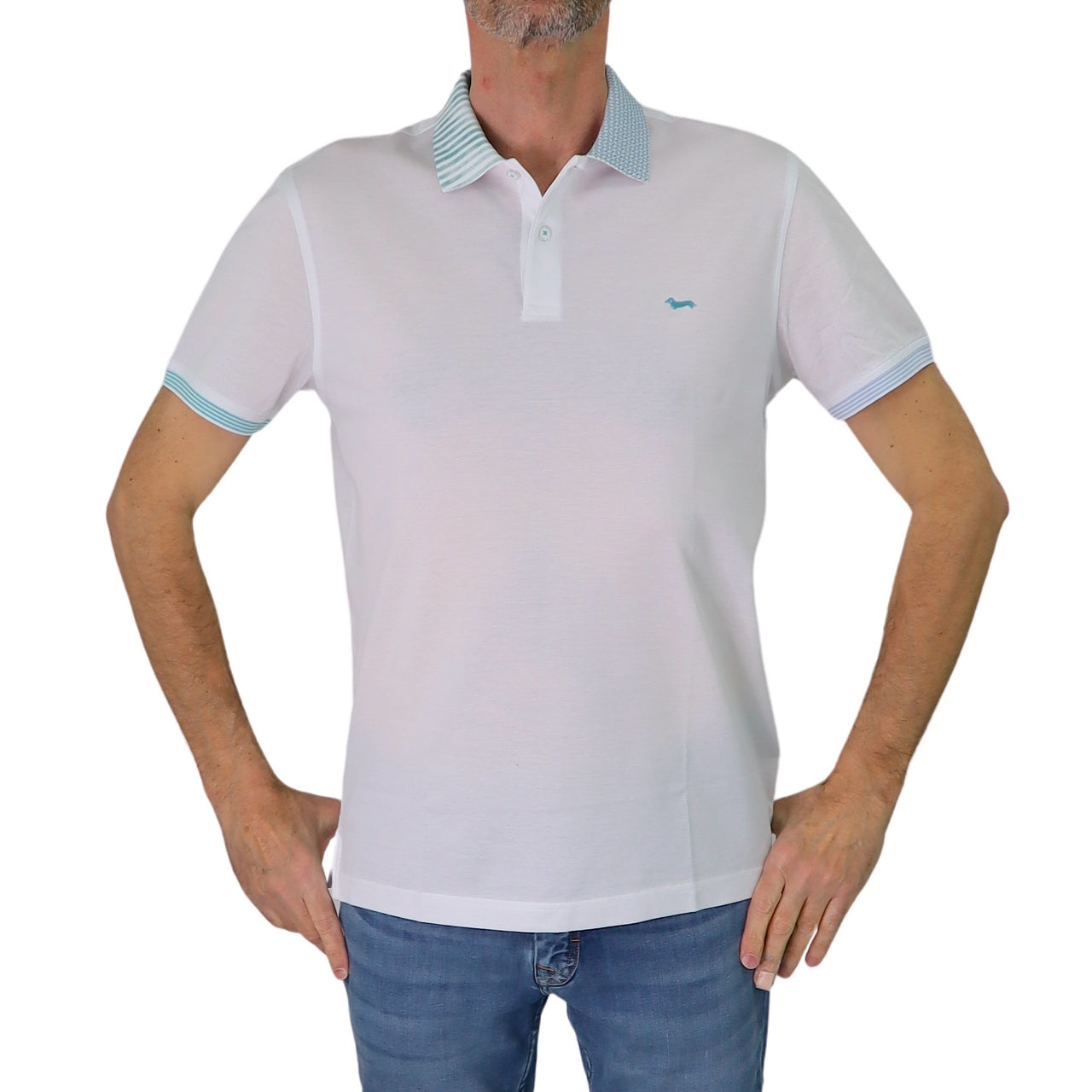 HARMONT&BLAINE polo uomo cotone collo fantasia LRN375 021215 100 BIANCO estate 2025
