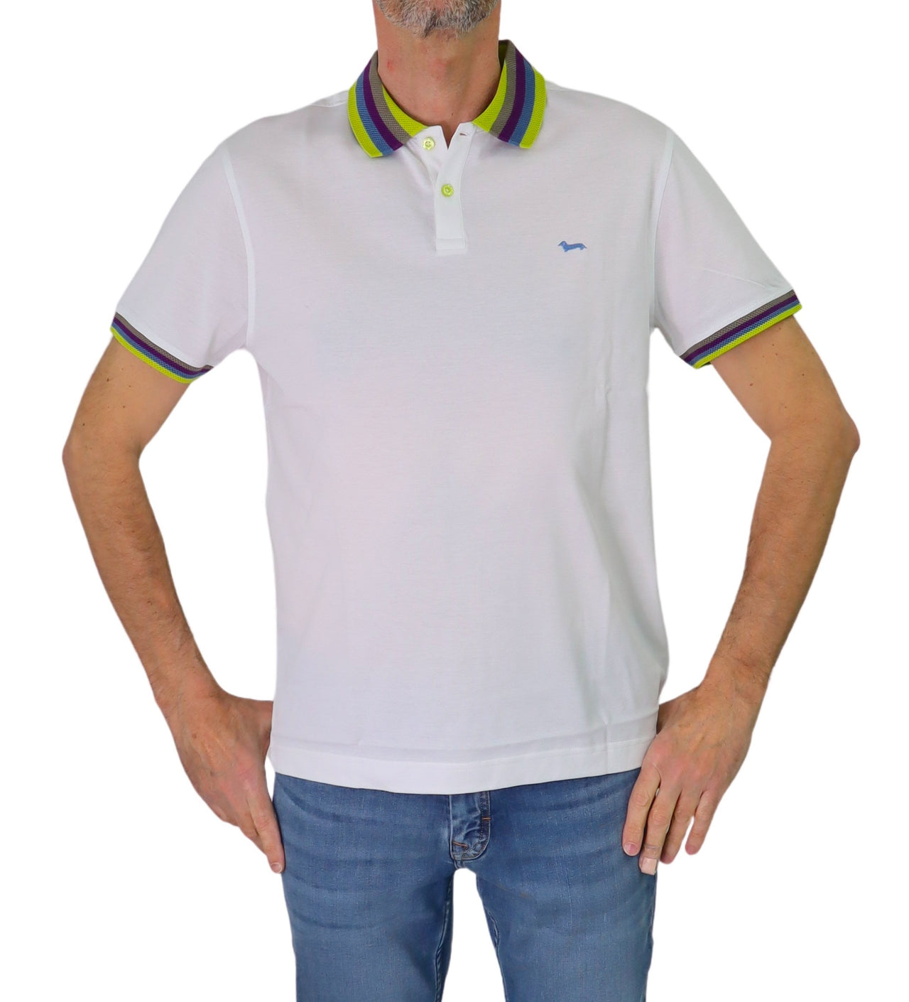 HARMONT&BLAINE polo uomo cotone collo fantasia riga LRN438 021148 100 BIANCO estate 2025