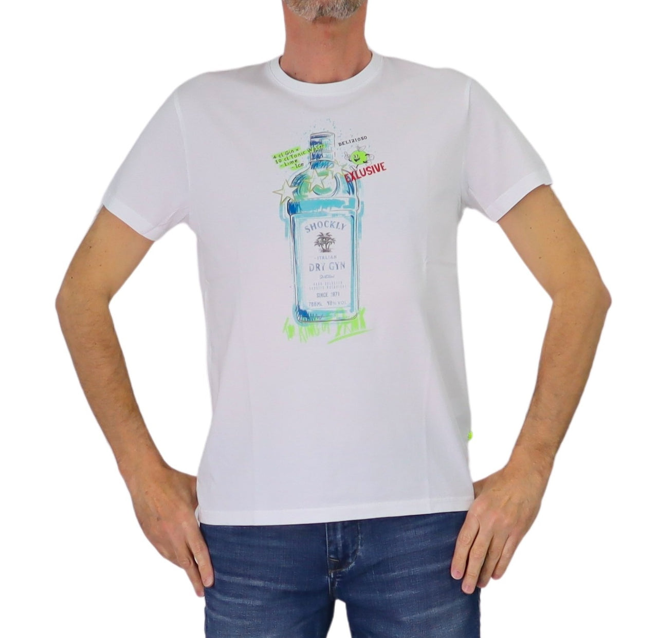 SHOCKLY t-shirt uomo cotone girocollo stampa gin tonic TS GIN 2T2201 WHITE BIANCO estate 2025