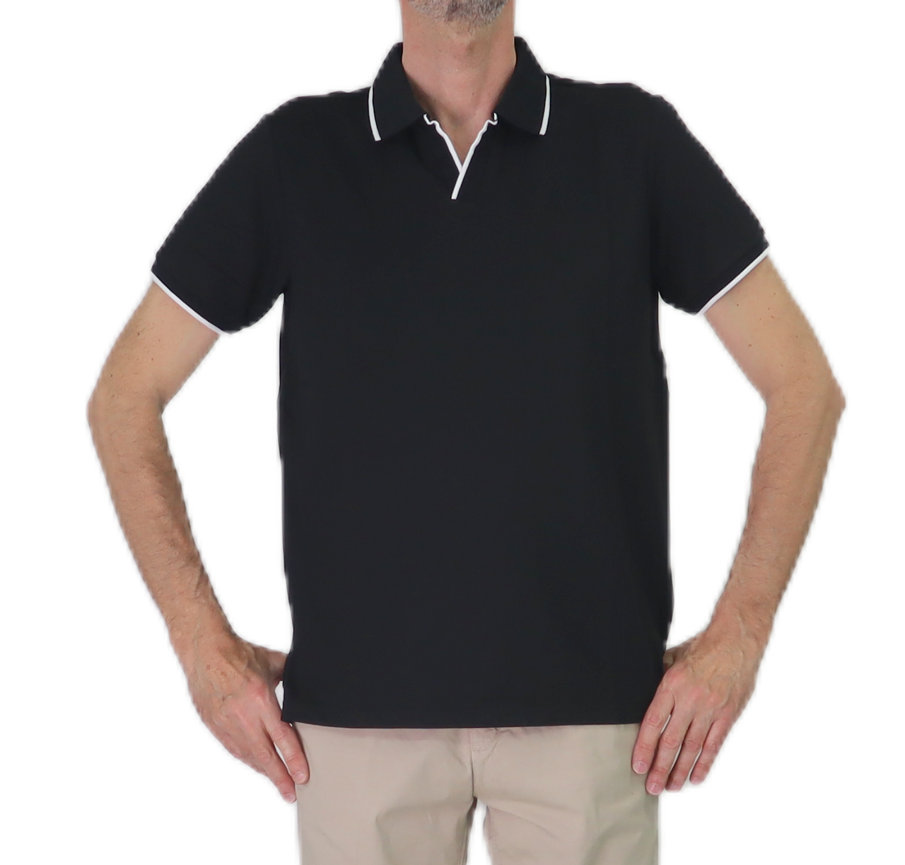 TAKE TWO polo uomo manica corta senza bottoni cotone UKE7030 NERO BIANCO estate 2025
