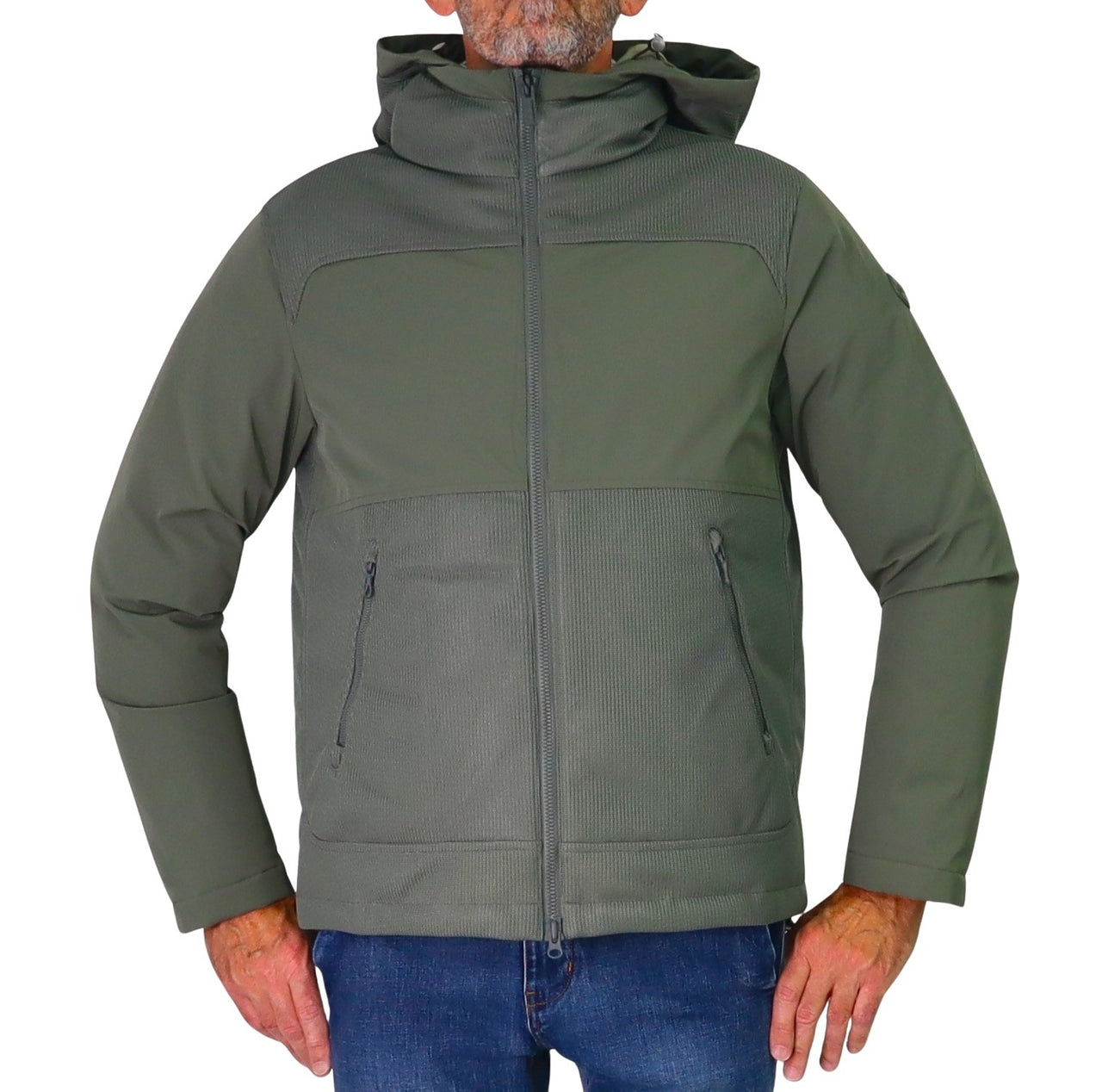COLMAR giubbotto uomo cappuccio bimateriale piuma 9503 8YN KNITS 498 VERDE inverno 2025