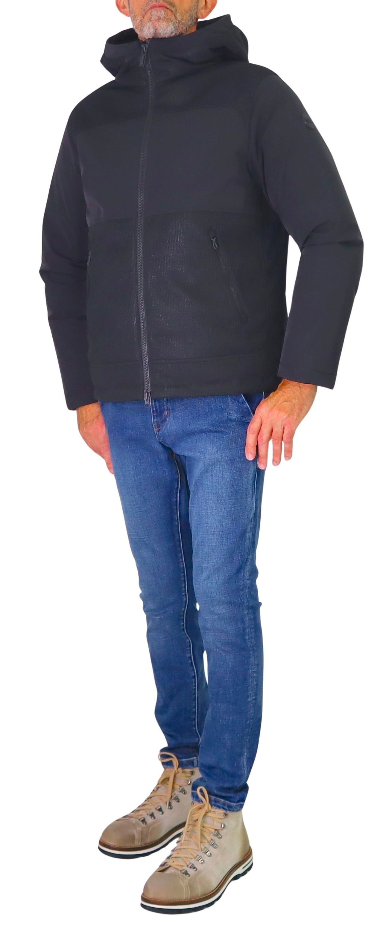 COLMAR giubbotto uomo cappuccio bimateriale piuma 9503 8YN KNITS 99 NERO inverno 2025