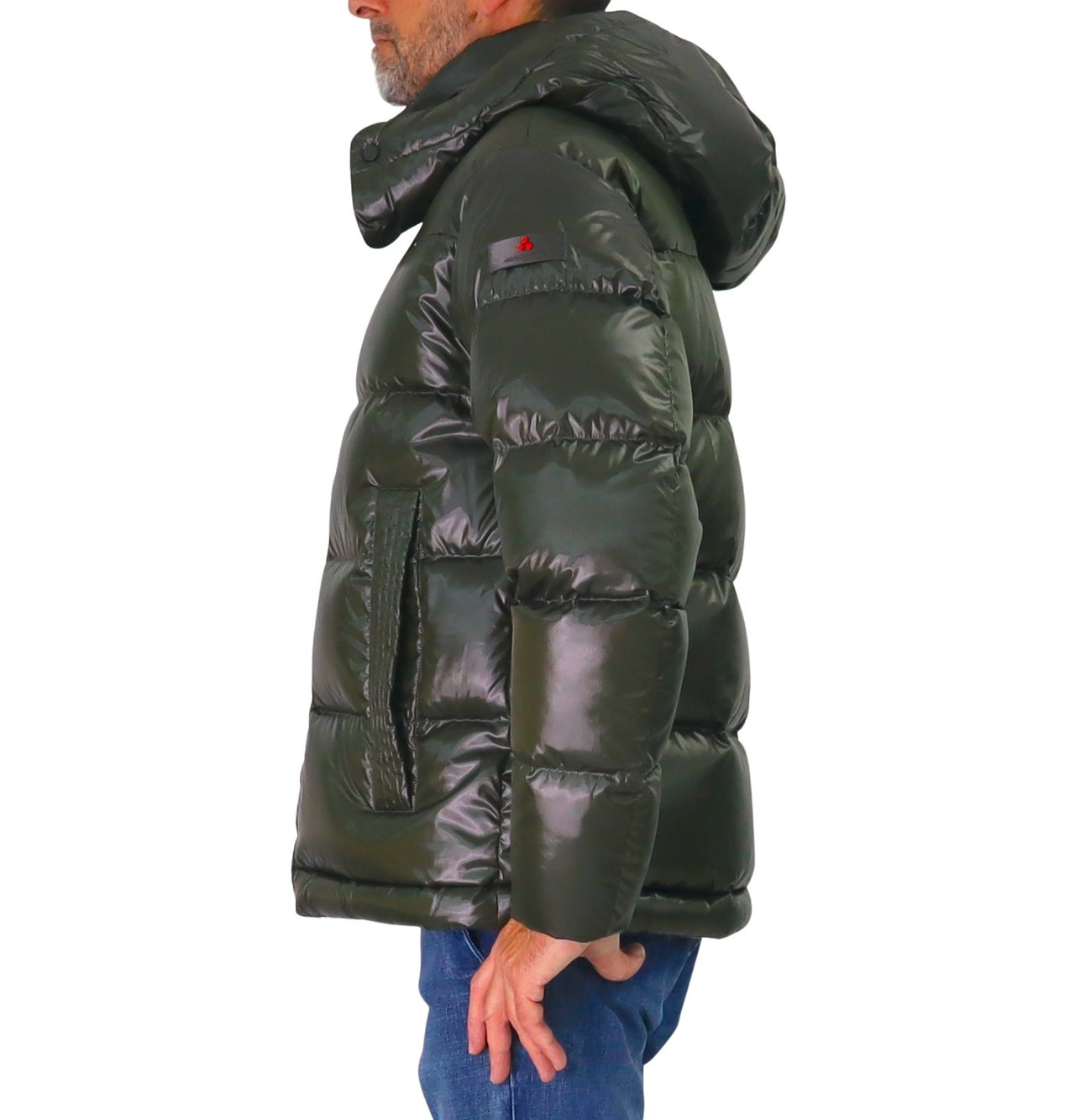 PEUTEREY giubbotto uomo piuma cangiante cappuccio JEMI KSG PEU559501181998 669 VERDE inverno 2025
