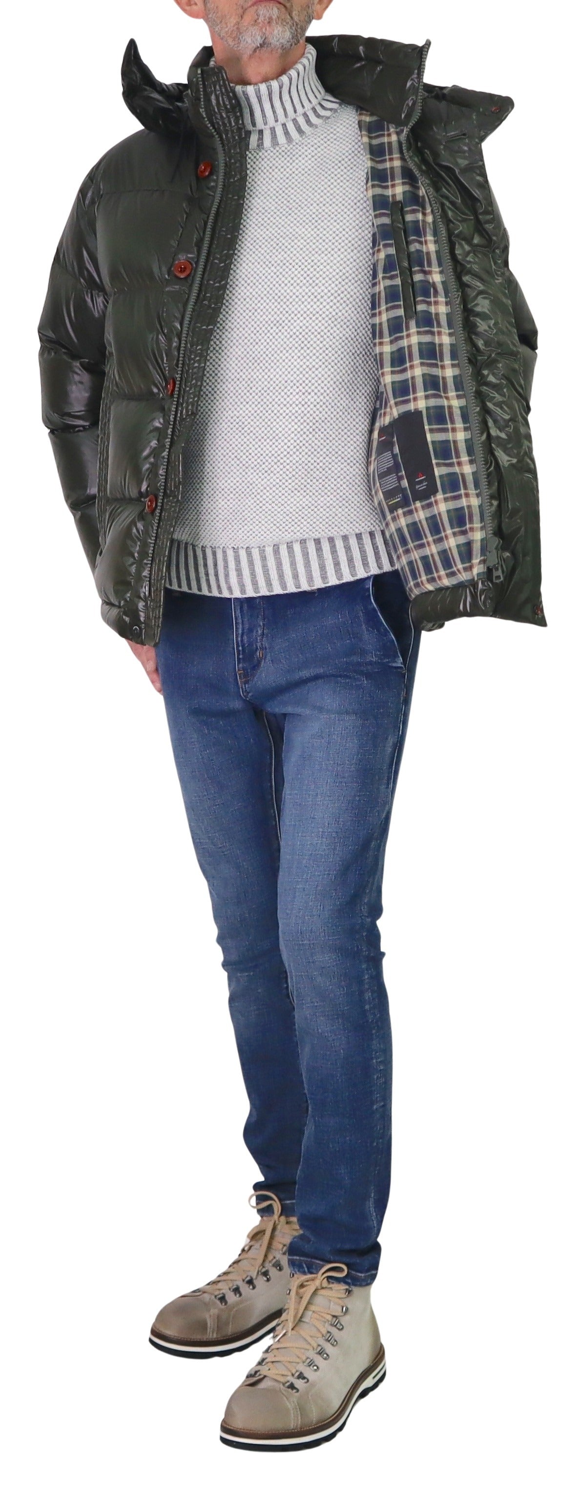 PEUTEREY giubbotto uomo piuma cangiante cappuccio JEMI KSG PEU559501181998 669 VERDE inverno 2025