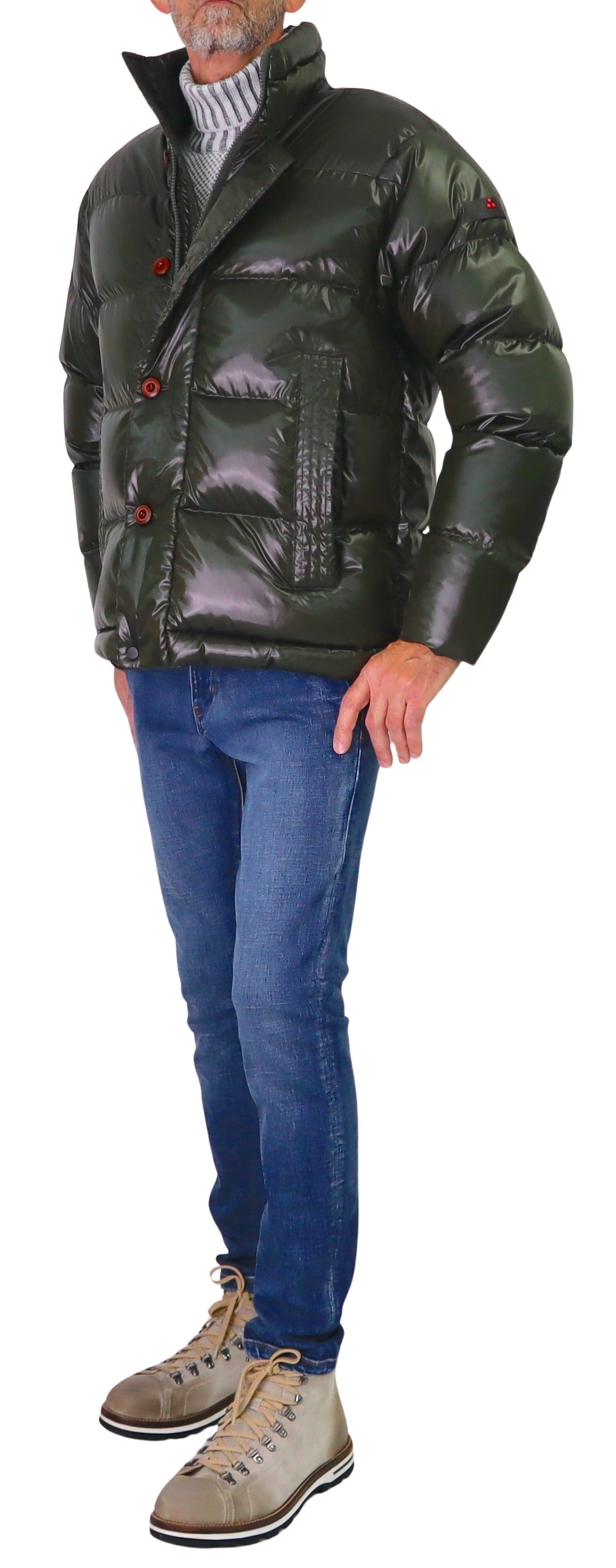 PEUTEREY giubbotto uomo piuma cangiante cappuccio JEMI KSG PEU559501181998 669 VERDE inverno 2025