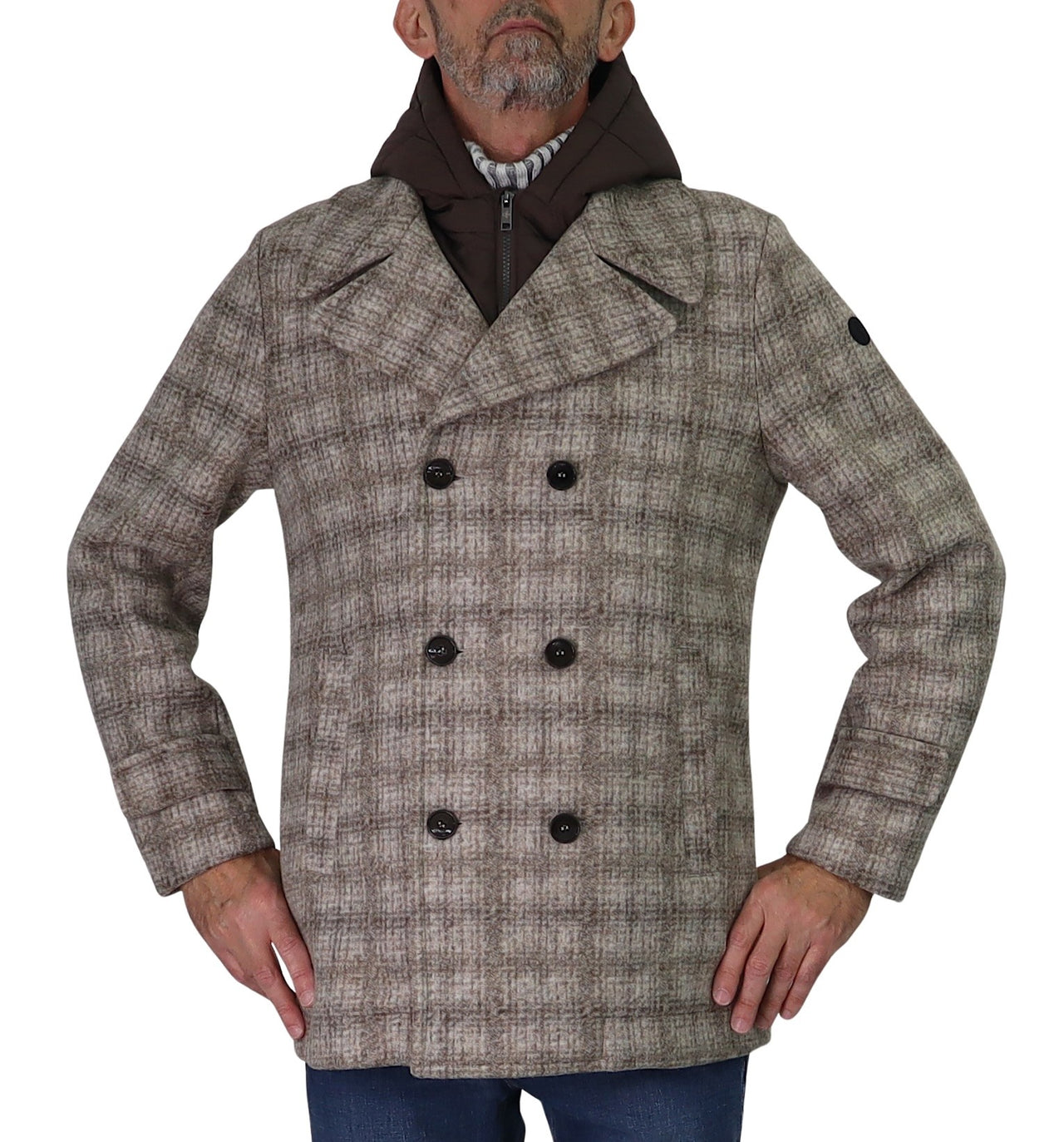 DISTRETTO 12 giubbotto uomo cappotto cappuccio PEACOAT LEE DS GB1510 2541 BEIGE MARRONE inverno 2025