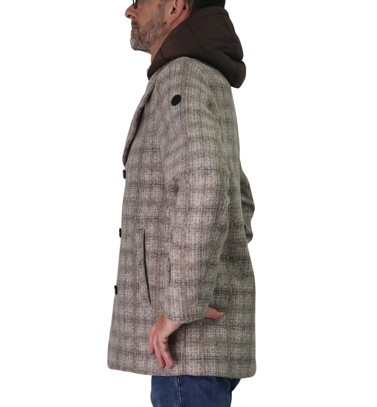 DISTRETTO 12 giubbotto uomo cappotto cappuccio PEACOAT LEE DS GB1510 2541 BEIGE MARRONE inverno 2025