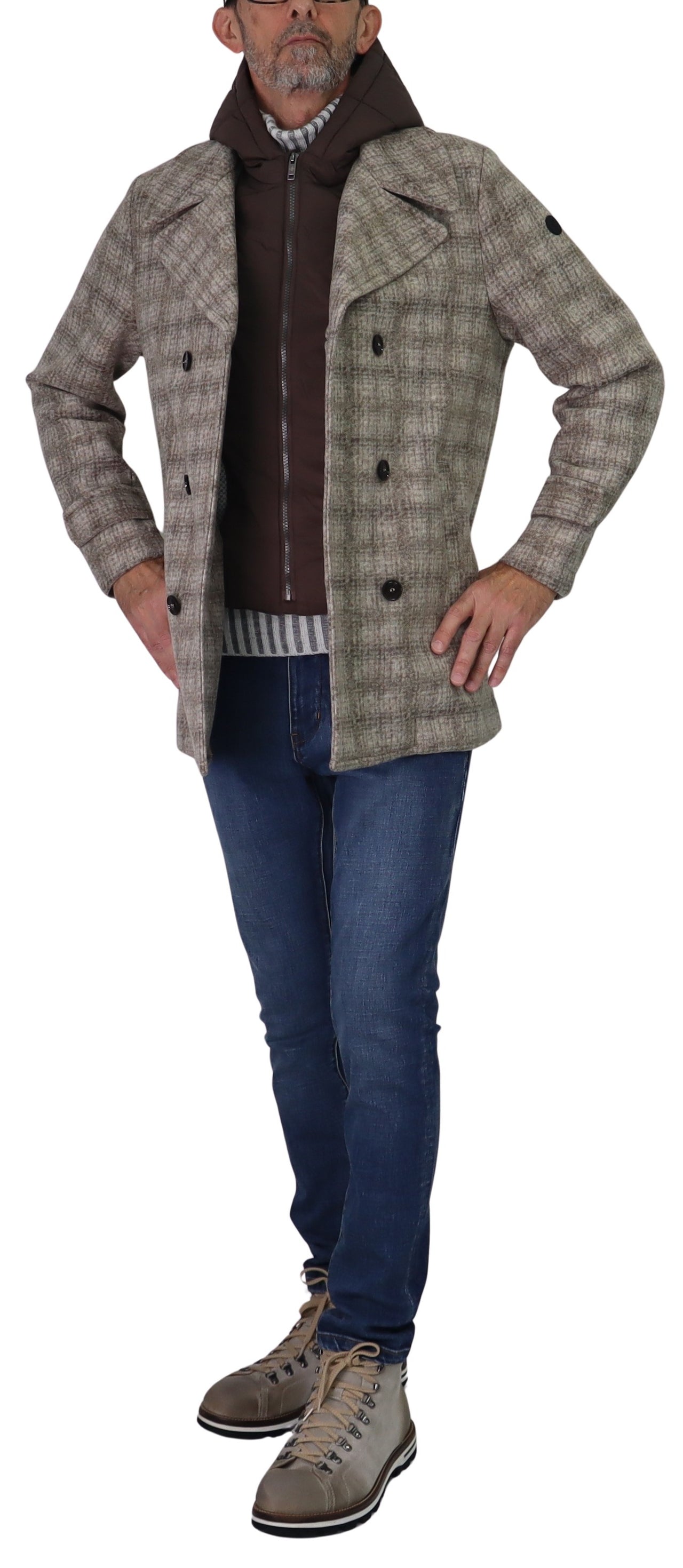 DISTRETTO 12 giubbotto uomo cappotto cappuccio PEACOAT LEE DS GB1510 2541 BEIGE MARRONE inverno 2025
