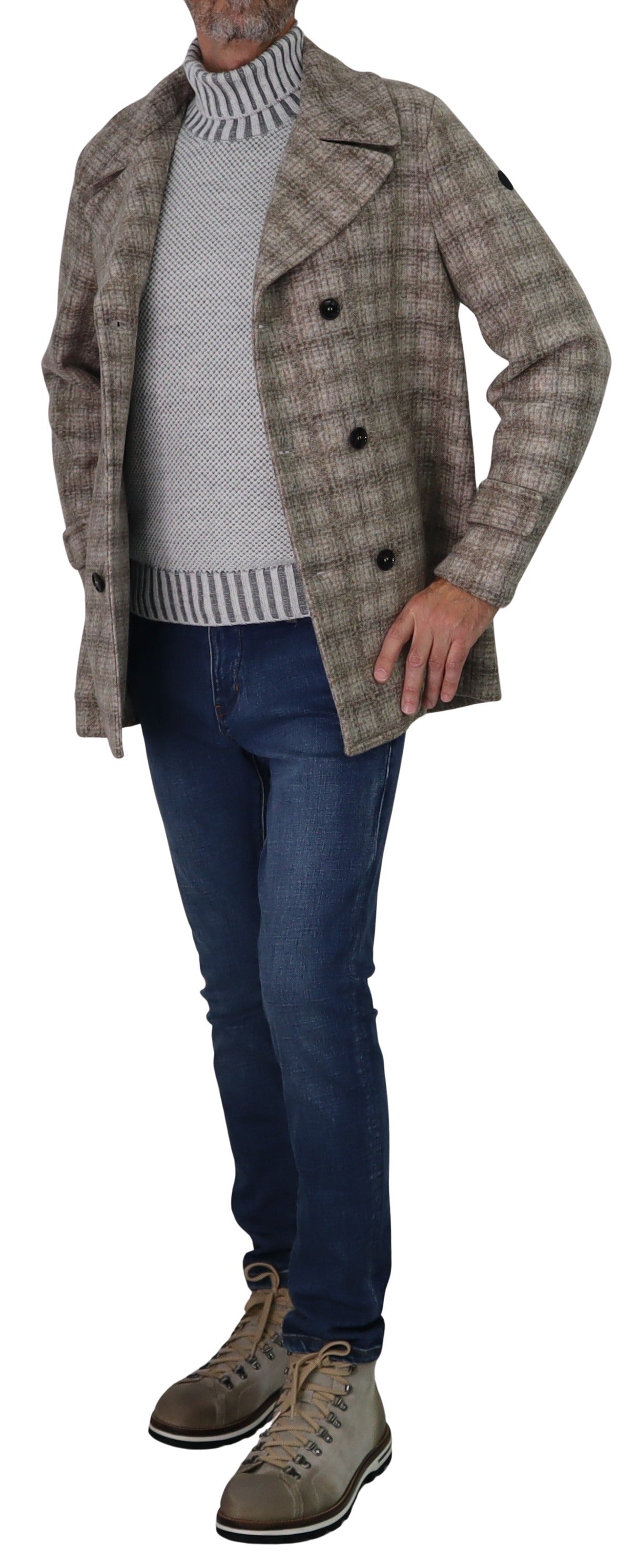 DISTRETTO 12 giubbotto uomo cappotto cappuccio PEACOAT LEE DS GB1510 2541 BEIGE MARRONE inverno 2025