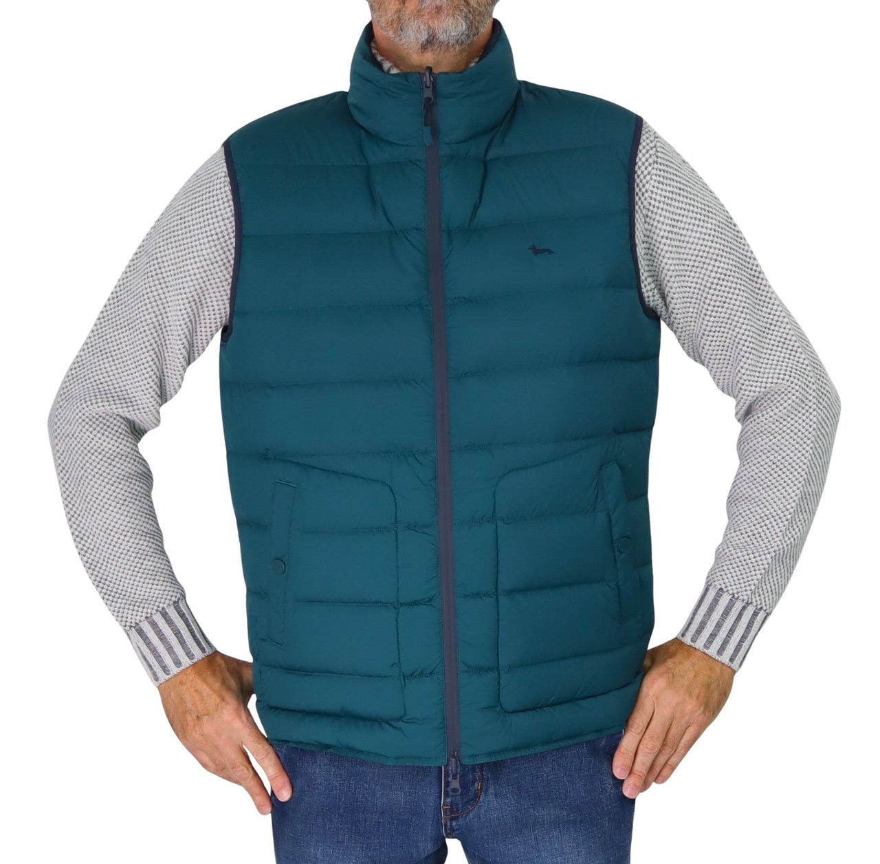 HARMONT&BLAINE gilet uomo smanicato piuma double face K0P176 040332 843 VERDE BLU inverno 2025