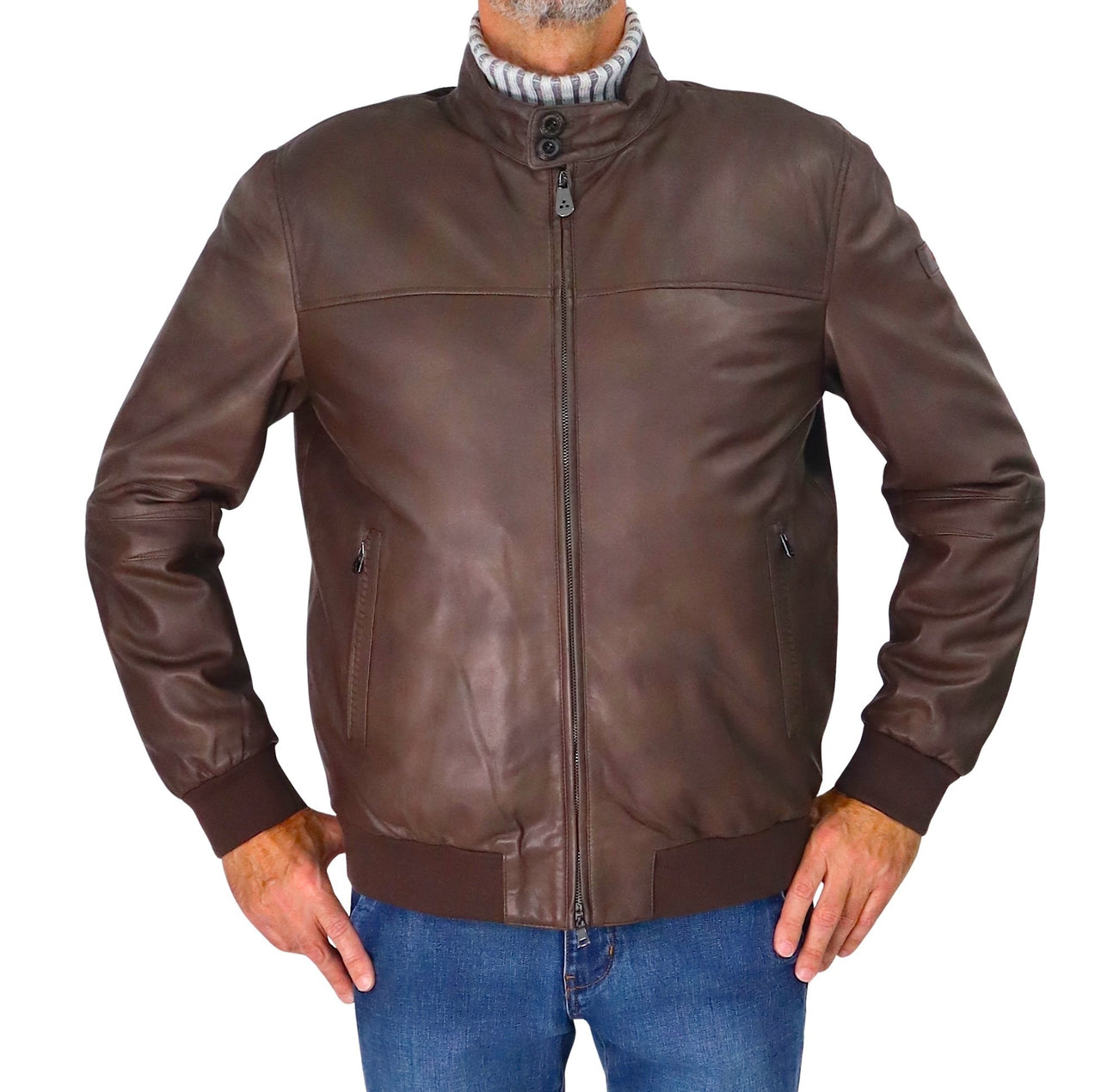 PEUTEREY giubbotto uomo bomber pelle piuma FIONIA TT PEU563299012331 494 MARRONE inverno 2025