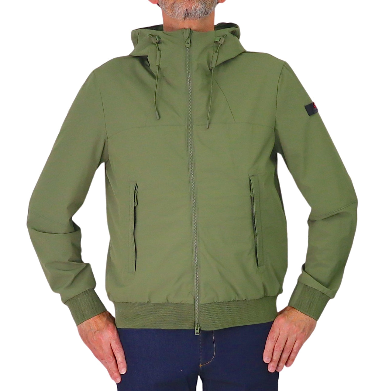 PEUTEREY giubbino uomo cappuccio bomber nylon stretch UYAPO PEU574601192031 471 VERDE estate 2026