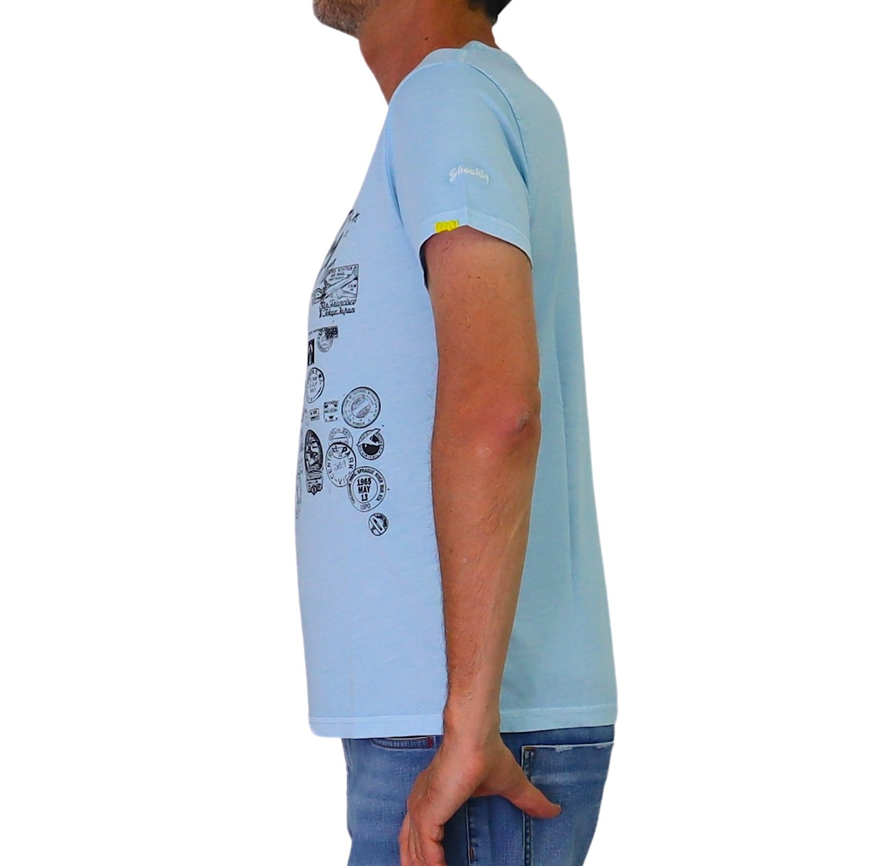SHOCKLY t-shirt uomo girocollo cotone TS HAND TRAVEL 4T3210 CELESTE estate 2026