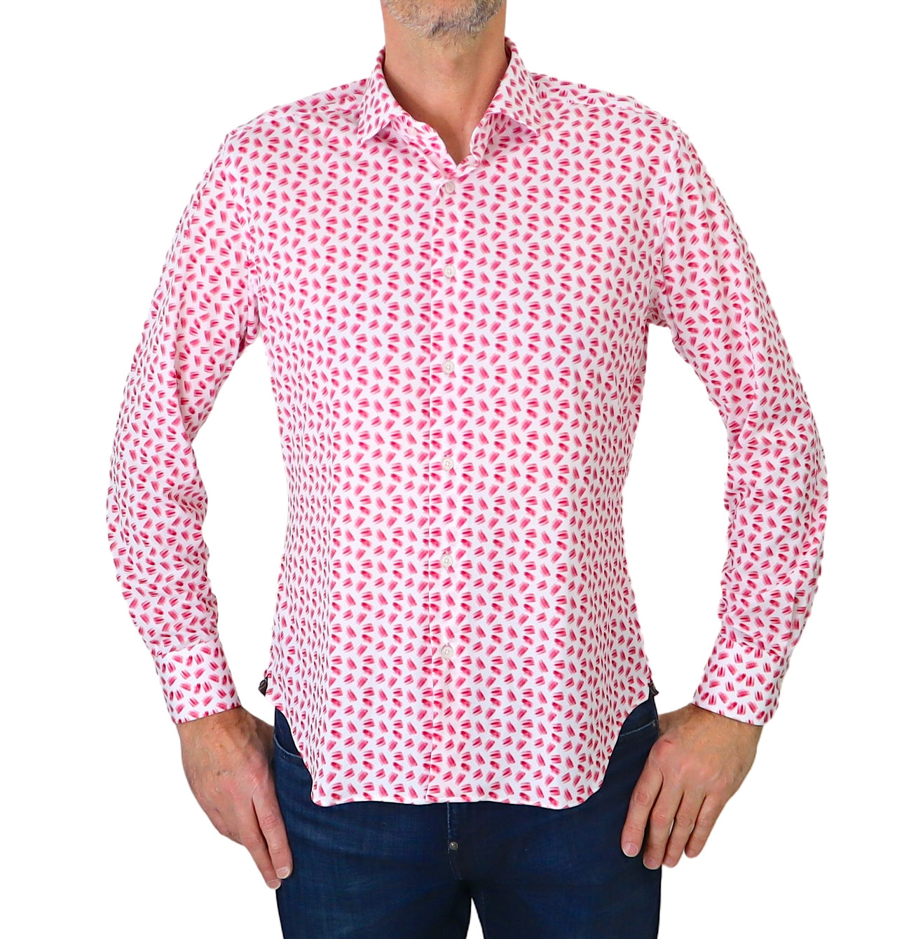 RE-DO IT camicia uomo no stiro collo francese UOMO C0032 BIANCO ROSSO estate 2024