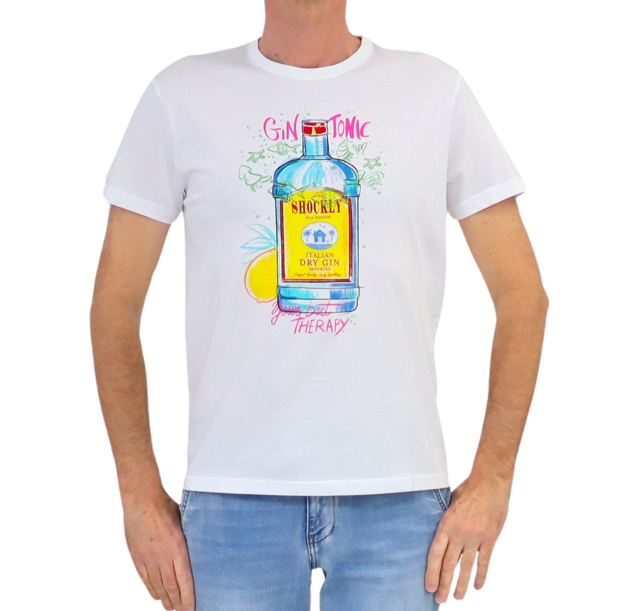 SHOCKLY t-shirt uomo girocollo stampa gin tonic cotone TS GIN 4T0101 BIANCO estate 2026