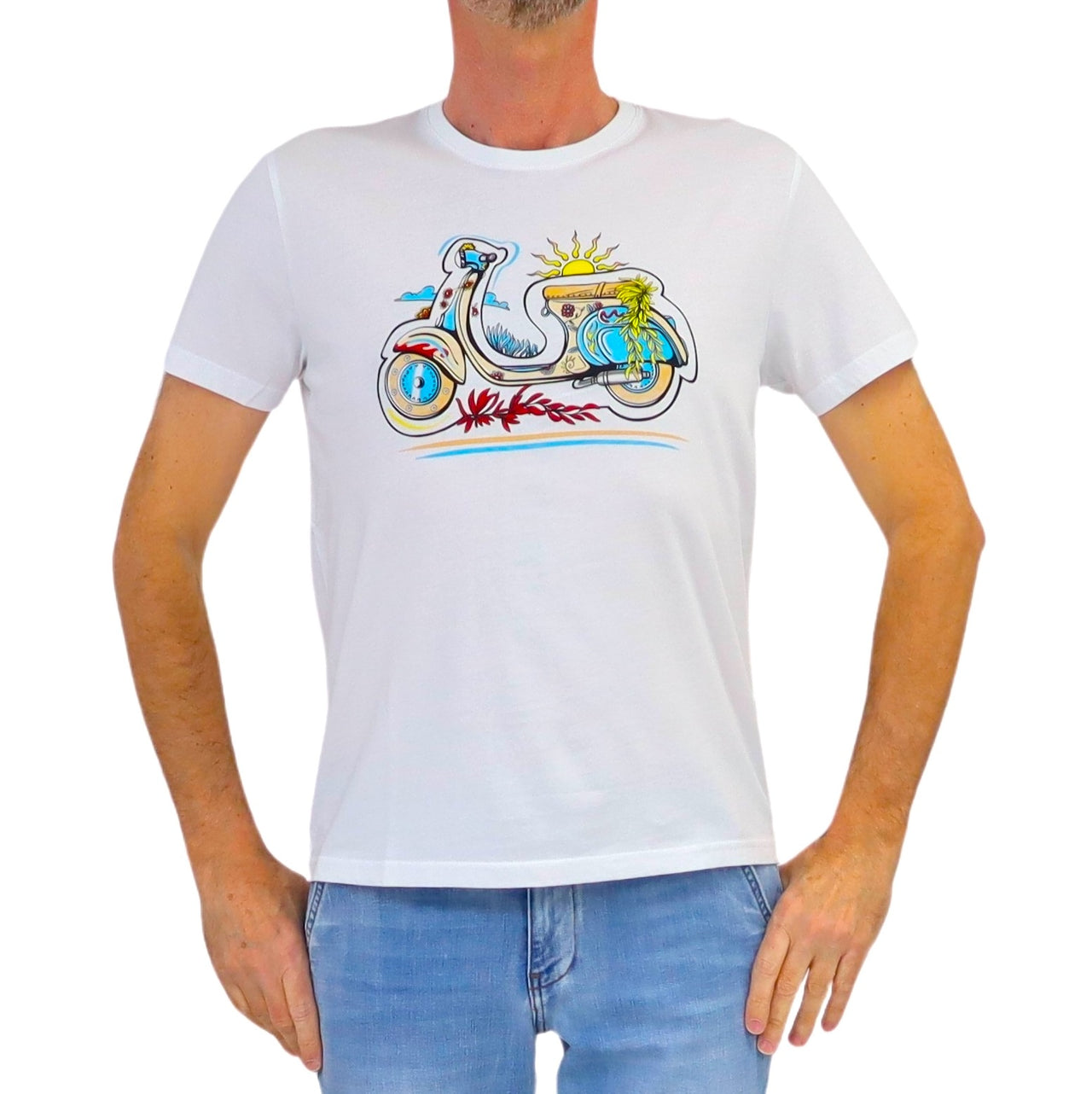 SHOCKLY t-shirt uomo girocollo stampa vespa cotone TS VESPA 4T1201 BIANCO estate 2026