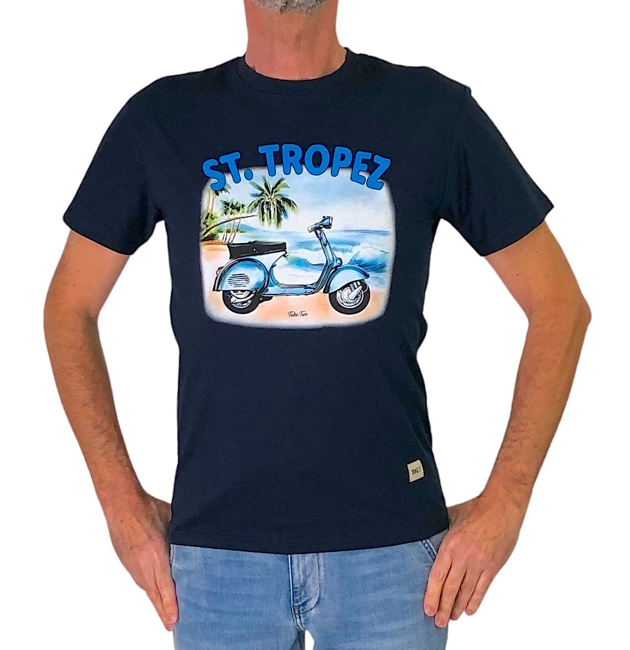 TAKE TWO t-shirt uomo girocollo stampa vespa cotone UK00603 BLU estate 2026