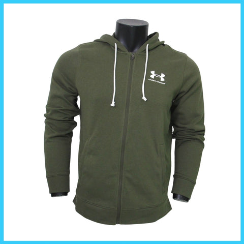 UNDER ARMOUR felpa uomo cotone cappuccio 1370409 390 VERDE MILITARE estate 2023