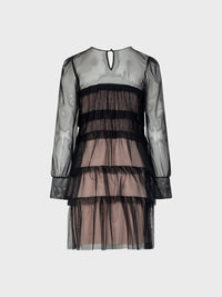 Thumbnail for SANDRO FERRONE abito donna tulle corto balze S14YBDBASTIGLIA NERO inverno 2023
