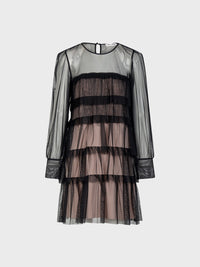 Thumbnail for SANDRO FERRONE abito donna tulle corto balze S14YBDBASTIGLIA NERO inverno 2023