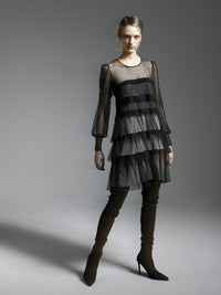 Thumbnail for SANDRO FERRONE abito donna tulle corto balze S14YBDBASTIGLIA NERO inverno 2023