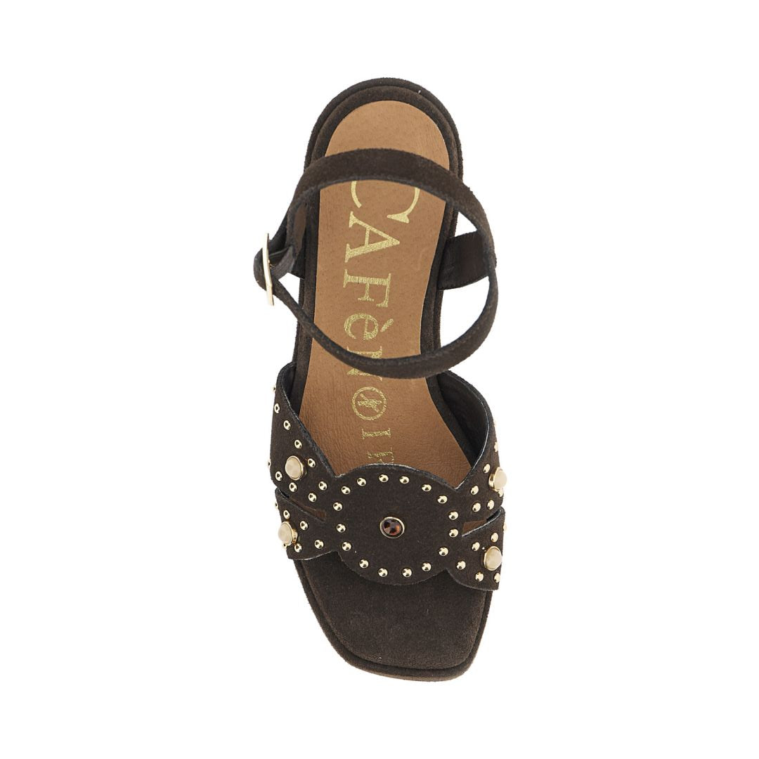 CAFèNOIR sandali donna pelle scamosciata zeppa perle cm.9 C1GA6919 M012 TESTA DI MORO estate 2026