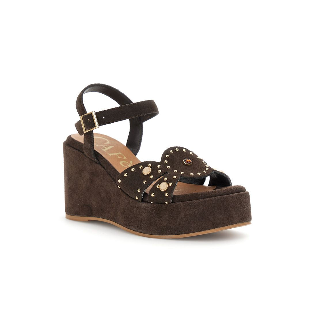 CAFèNOIR sandali donna pelle scamosciata zeppa perle cm.9 C1GA6919 M012 TESTA DI MORO estate 2026