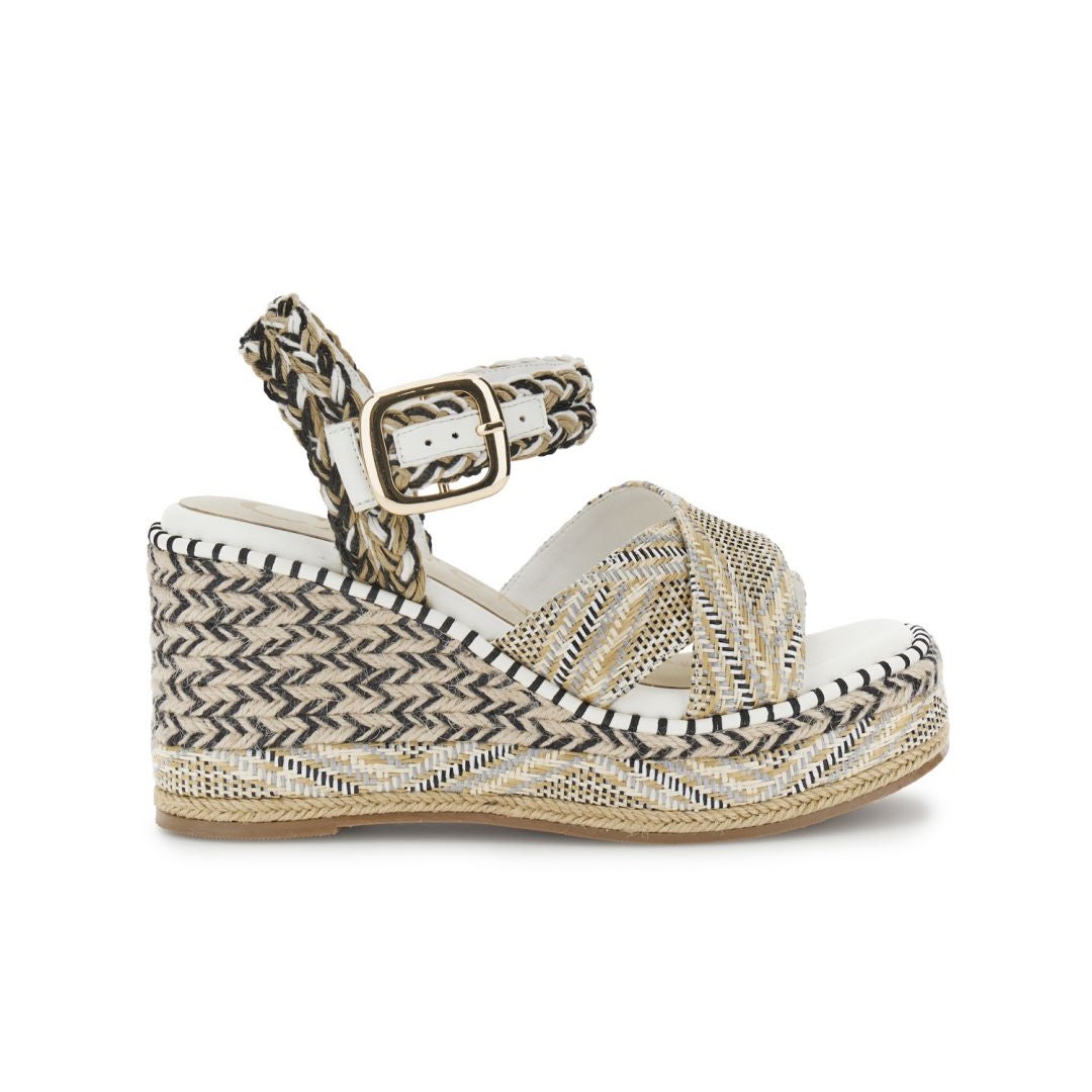 CAFèNOIR sandali donna tessuto raffia zeppa cm.9  C1GB9500 W005 BIANCO BEIGE NERO estate 2026