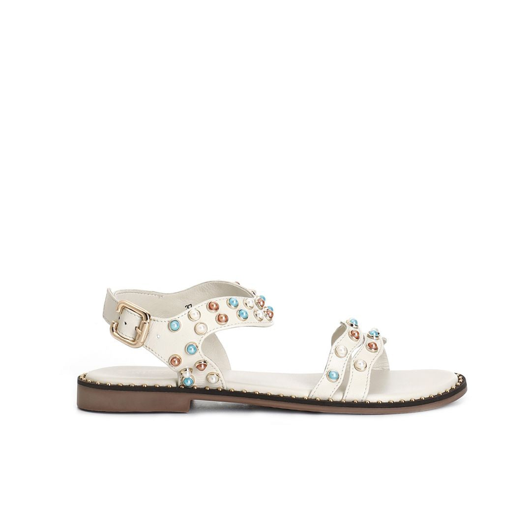 CAFèNOIR sandali donna flat bassi pelle pietre C1GG1102 W059 BEIGE estate 2025