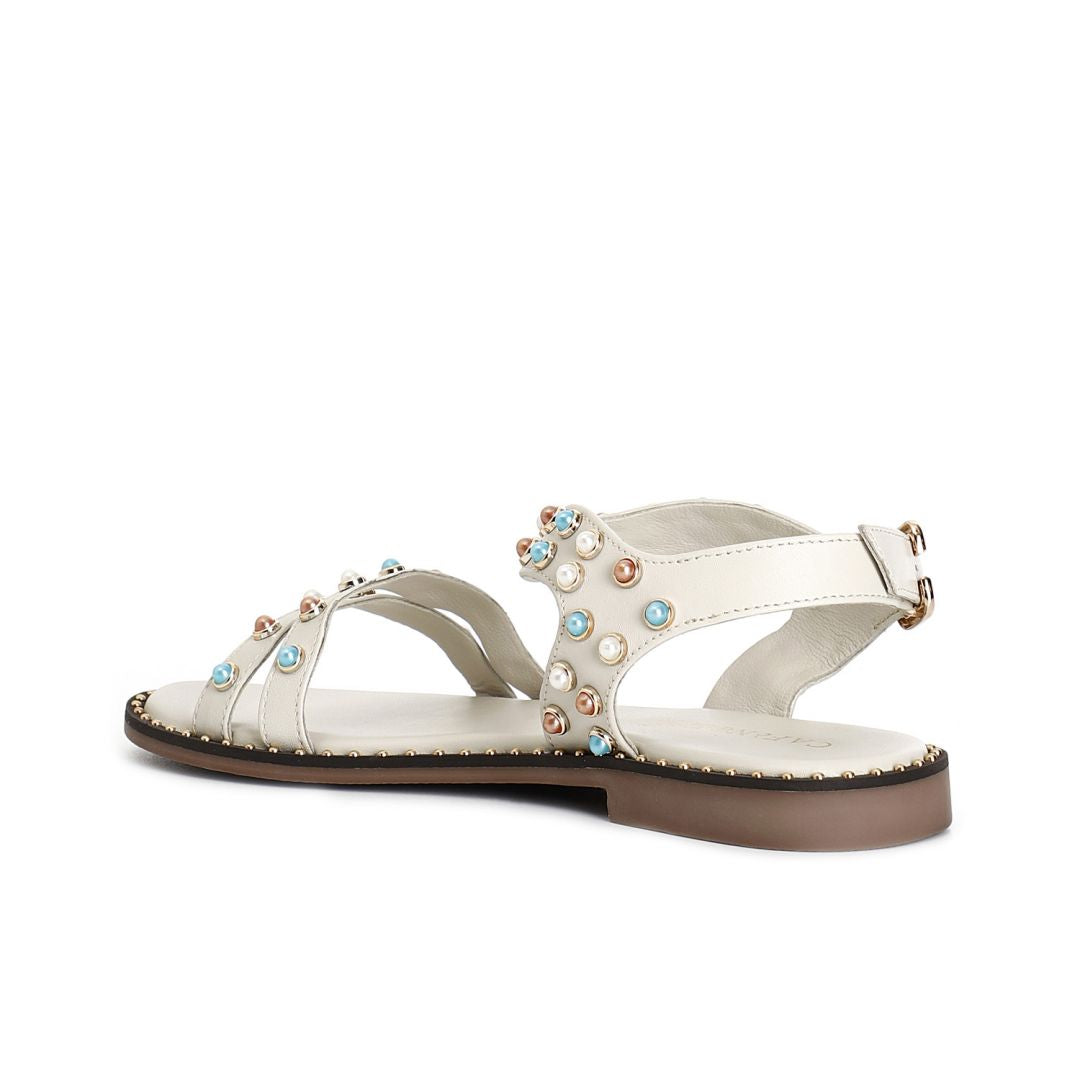 CAFèNOIR sandali donna flat bassi pelle pietre C1GG1102 W059 BEIGE estate 2025