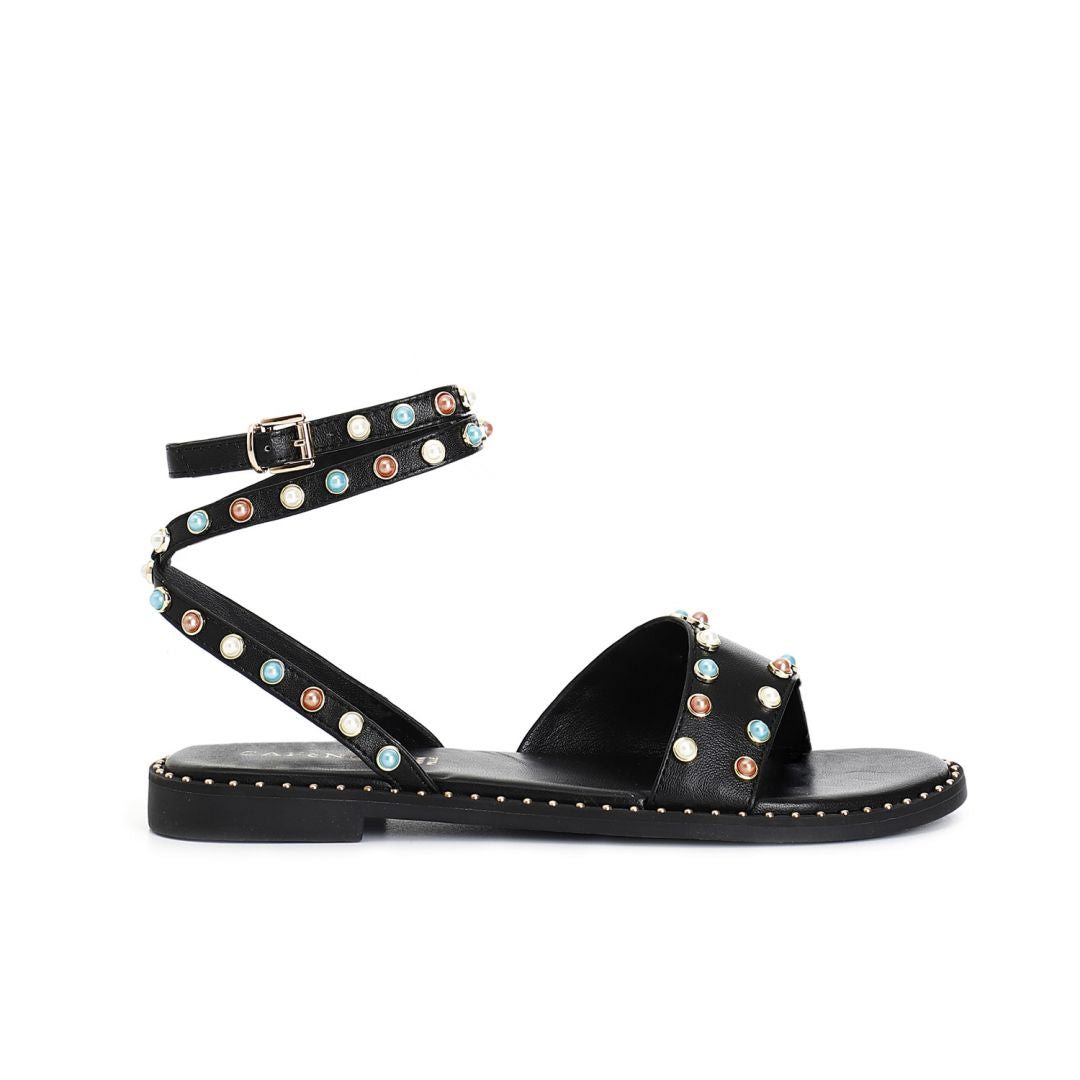 CAFèNOIR sandali donna flat bassi pelle pietre C1GG1104 N001 NERO estate 2025