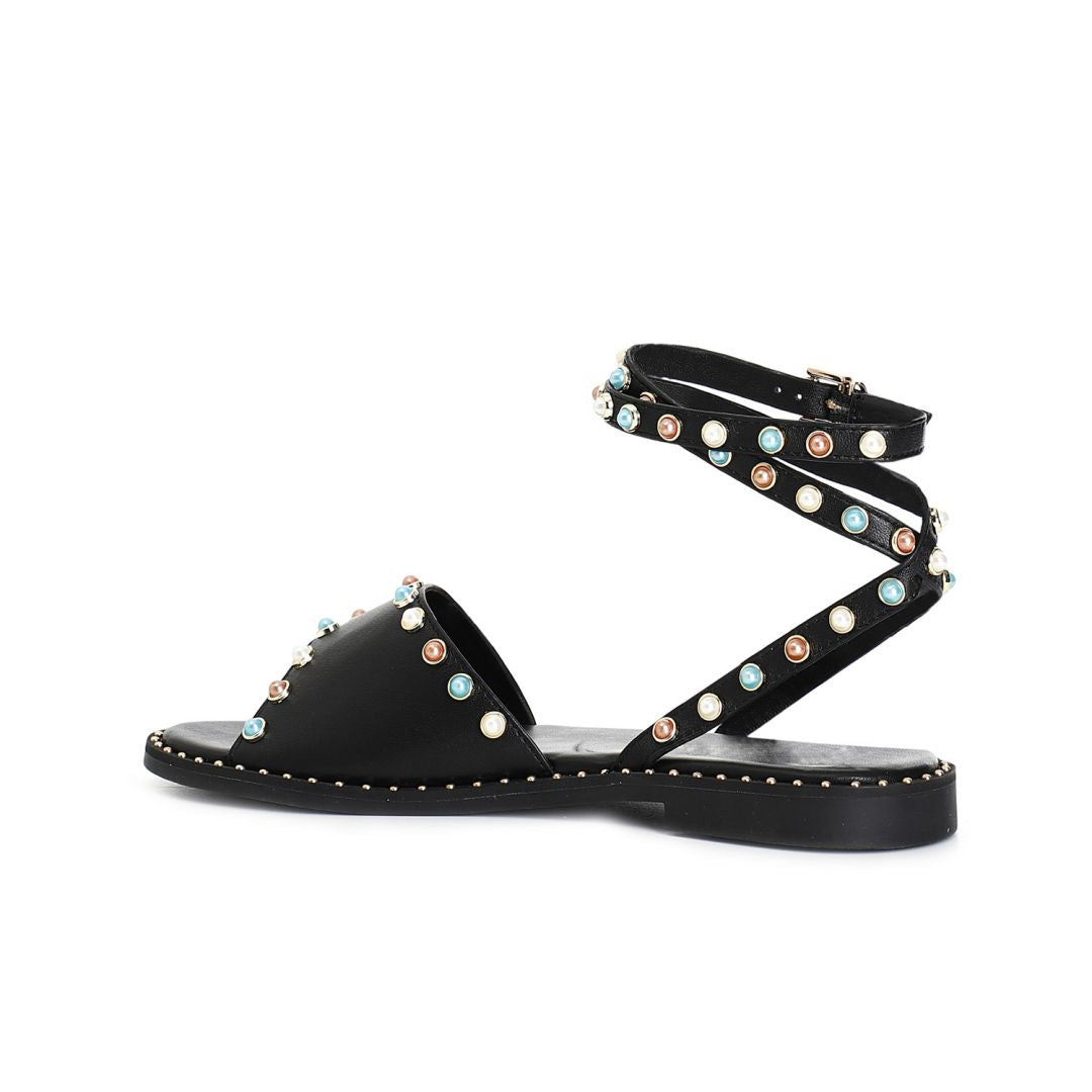 CAFèNOIR sandali donna flat bassi pelle pietre C1GG1104 N001 NERO estate 2025