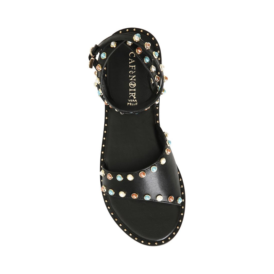CAFèNOIR sandali donna flat bassi pelle pietre C1GG1104 N001 NERO estate 2025