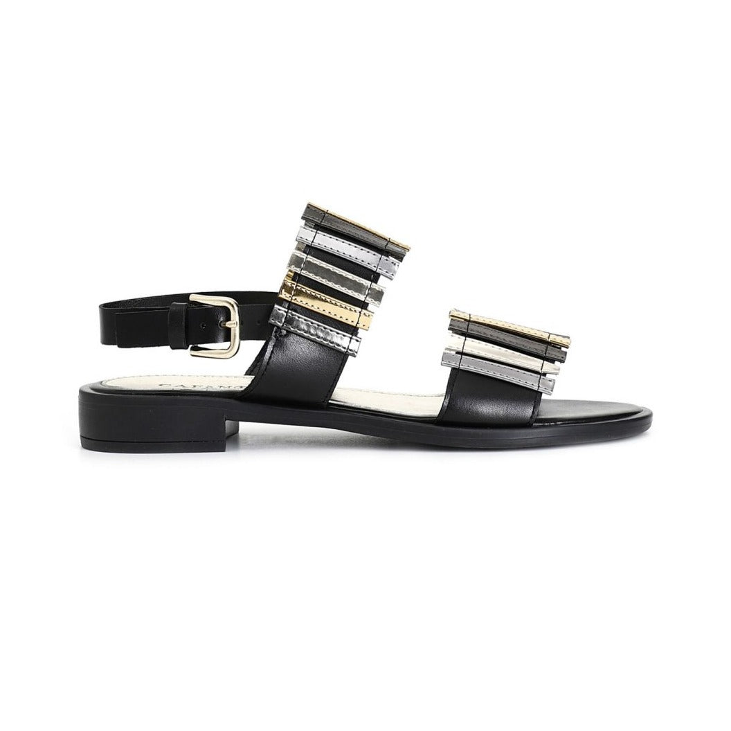 CAFeNOIR sandali donna flat due fasce C1GG9035 N007 NERO ORO ARGENTO e dodo.club