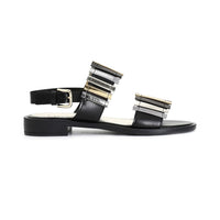 Thumbnail for CAFèNOIR sandali donna flat due fasce C1GG9035 N007 NERO ORO ARGENTO estate 2024