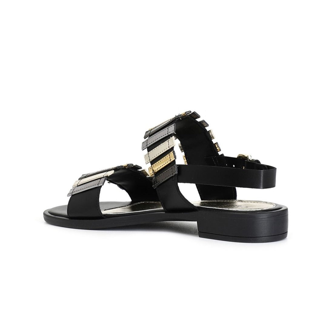 CAFèNOIR sandali donna flat due fasce C1GG9035 N007 NERO ORO ARGENTO estate 2024