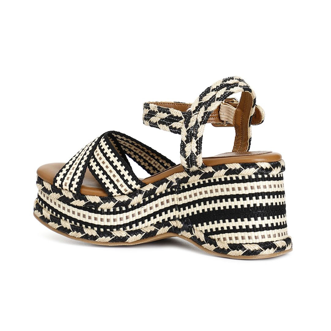 CAFèNOIR sandali donna tessuto zeppa cm.8 C1HF9000 N073 NERO BEIGE estate 2025
