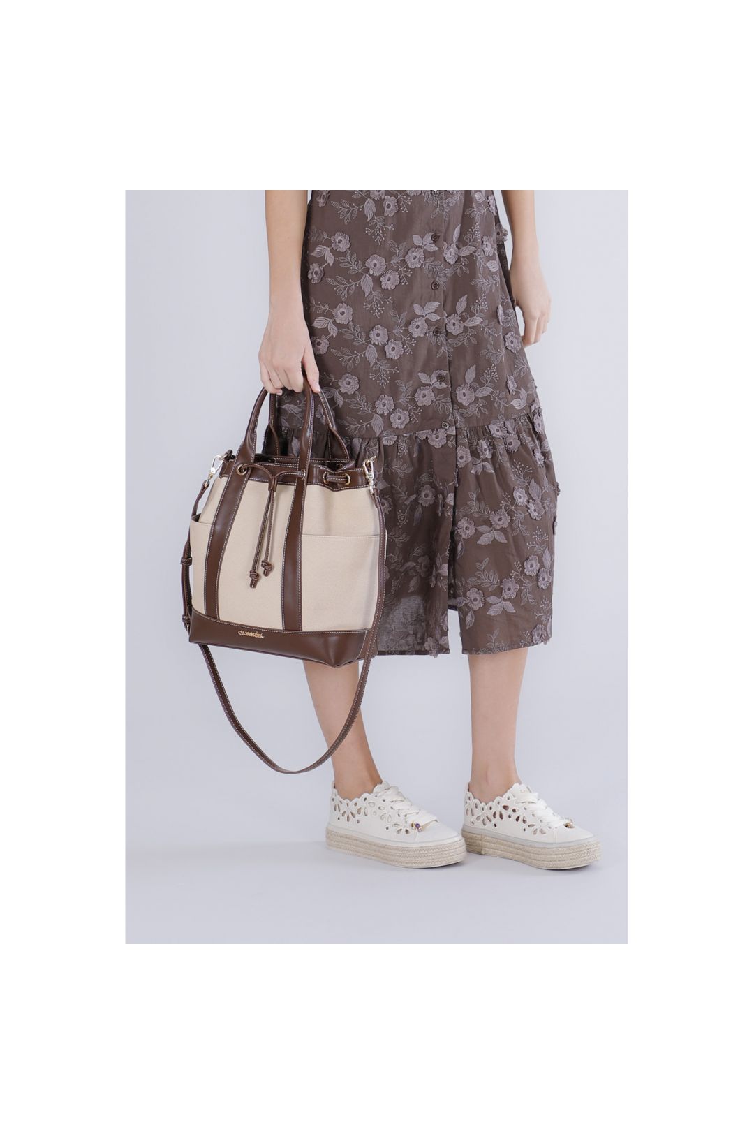 CAFèNOIR borsa donna secchiello a mano canvas media C3MB1006 M121 BEIGE MORO estate 2026