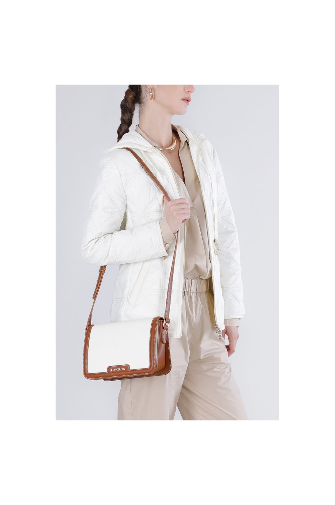 CAFèNOIR borsa donna postina tracolla canvas ecopelle small C3MB1007 W099 PANNA CUOIO estate 2026