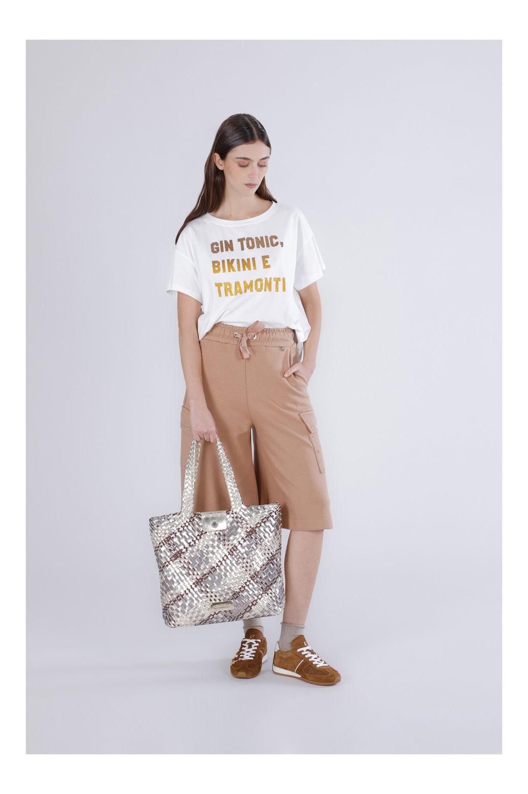 CAFèNOIR borsa donna a spalla intrecciata grande C3MG1021 M122 BRONZO PLATINO estate 2026