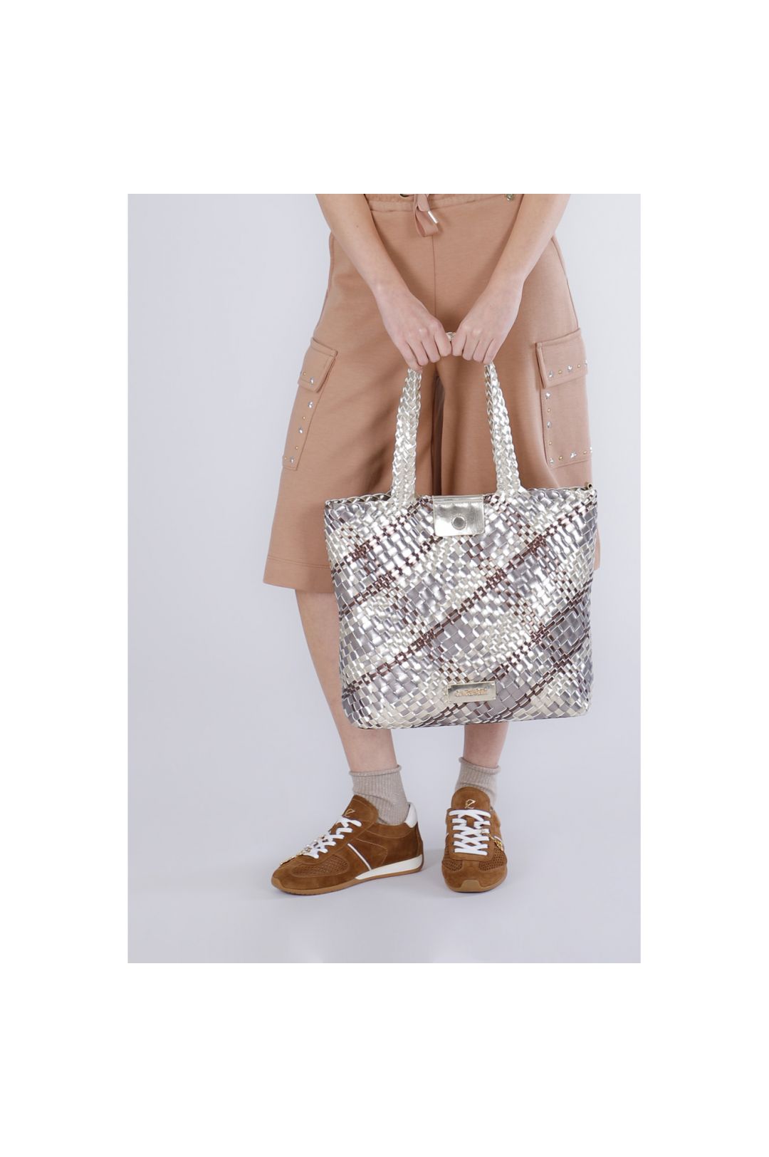 CAFèNOIR borsa donna a spalla intrecciata grande C3MG1021 M122 BRONZO PLATINO estate 2026