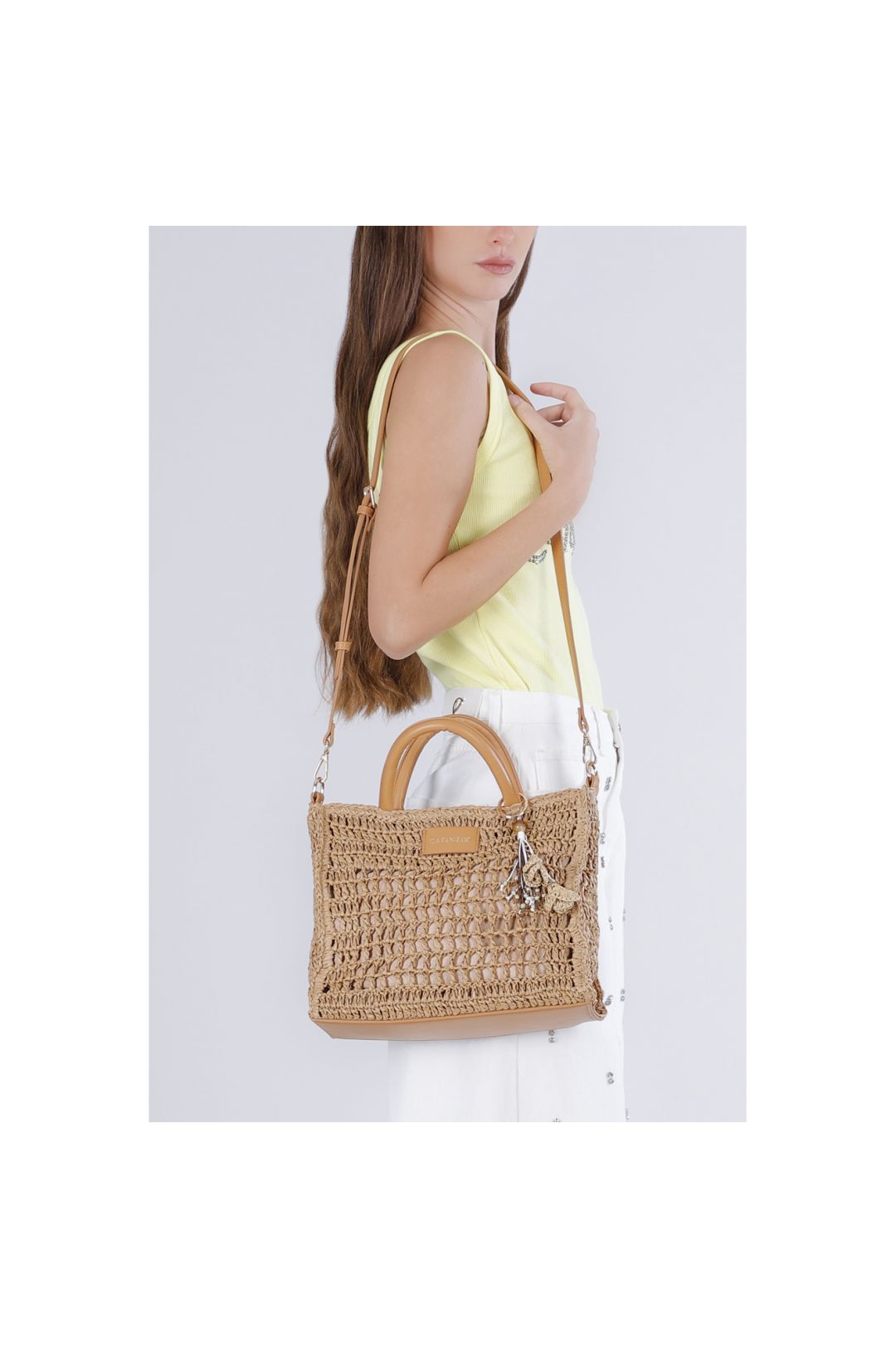 CAFèNOIR borsa donna a mano raffia media C3VD1003 M073 CAMMELLO estate 2026