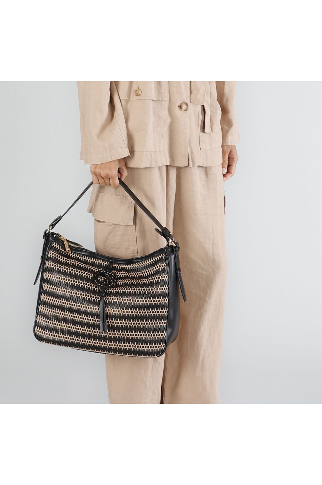 CAFèNOIR borsa donna spalla ecopelle large C3WB0806 N001 NERO BEIGE estate 2025