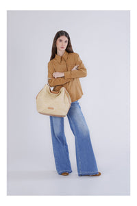Thumbnail for CAFèNOIR borsa donna a mano raffia ecopelle grande C3YC1010 Q007 NATURALE BEIGE estate 2026