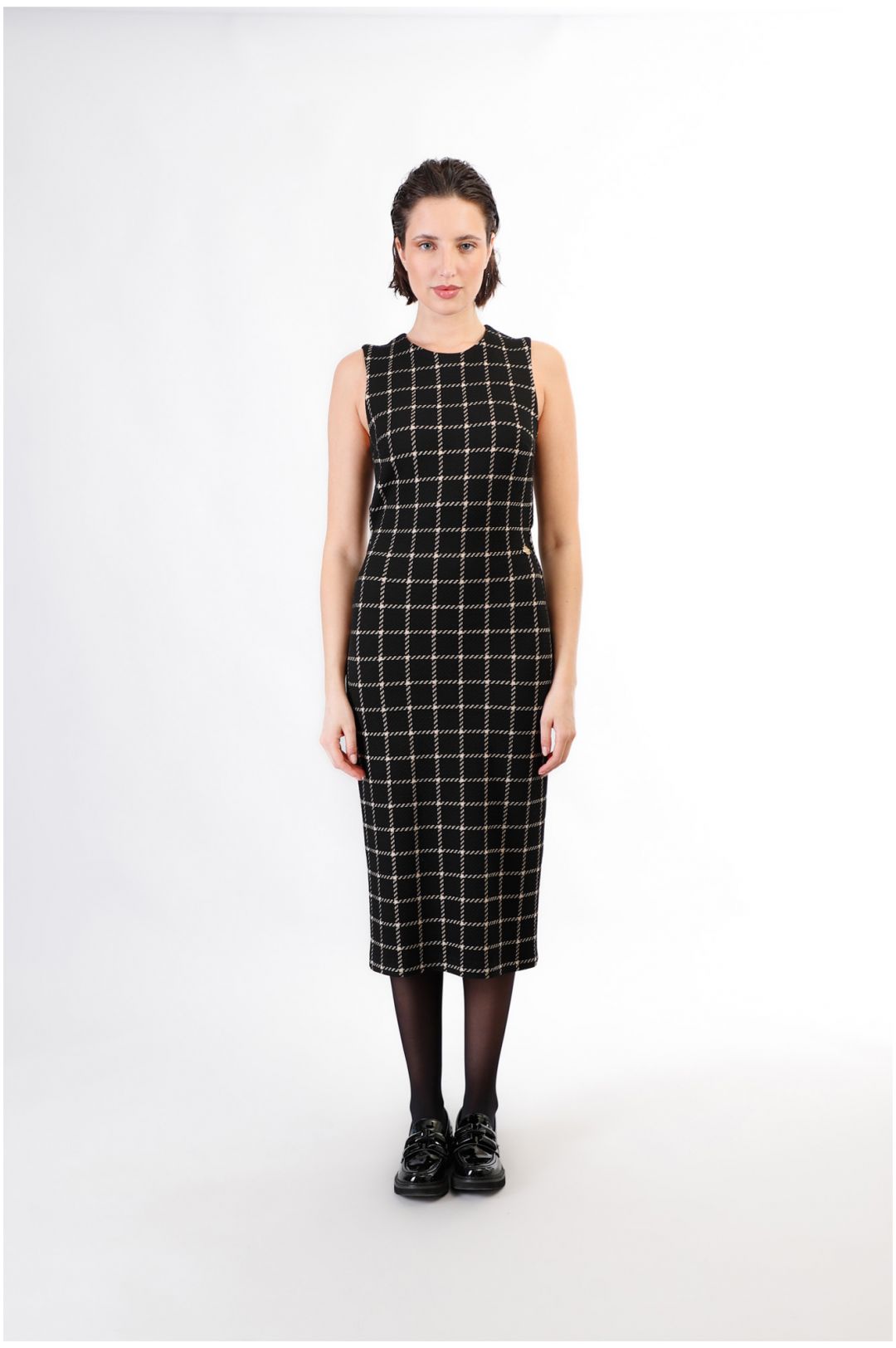 CAFèNOIR abito donna tubino fantasia check C7JA0202 N075 NERO BEIGE inverno 2024