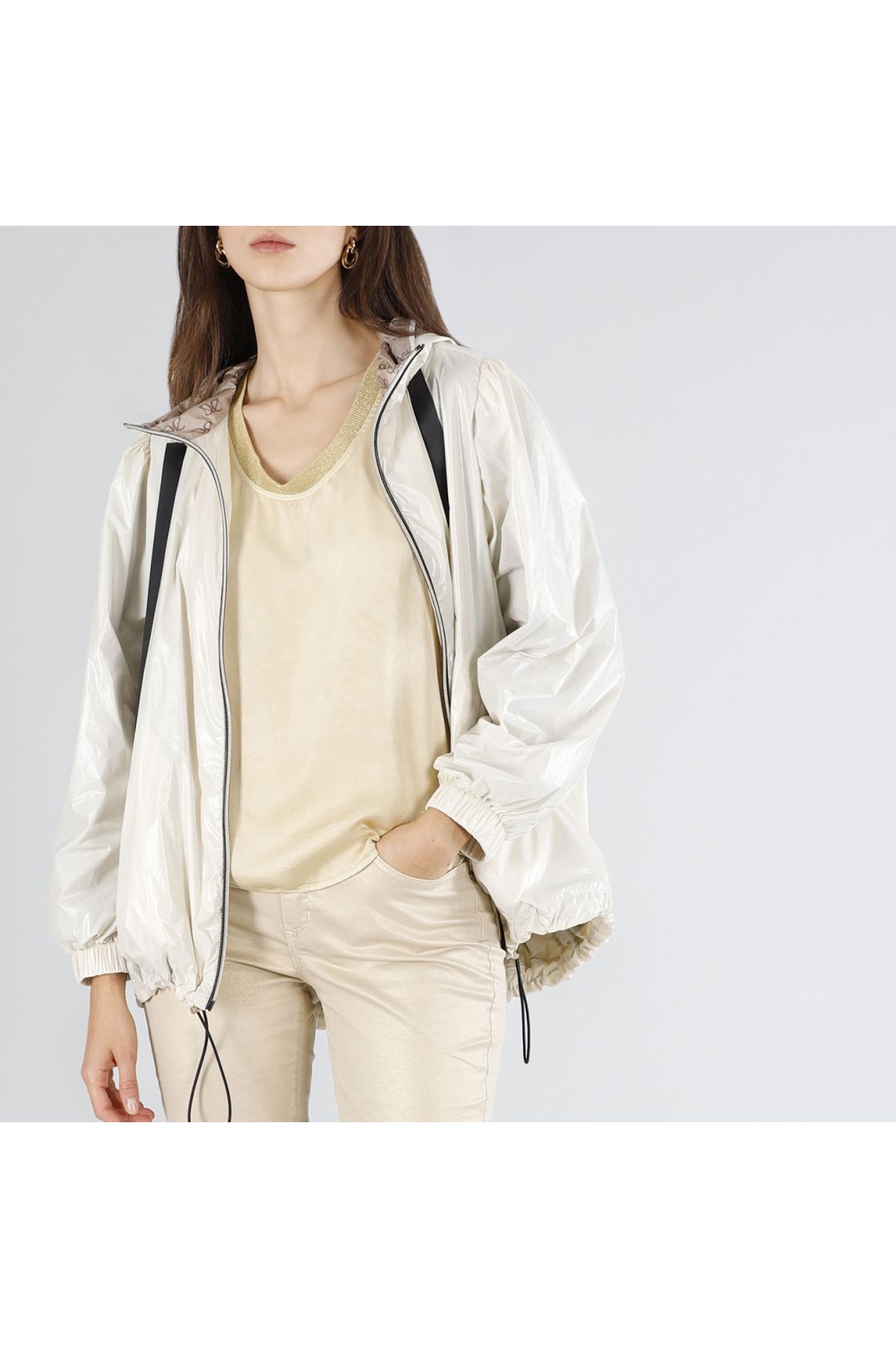 CAFèNOIR giubbino donna spolverino k way cappuccio nylon over C7JI0091 W038 PANNA estate 2025
